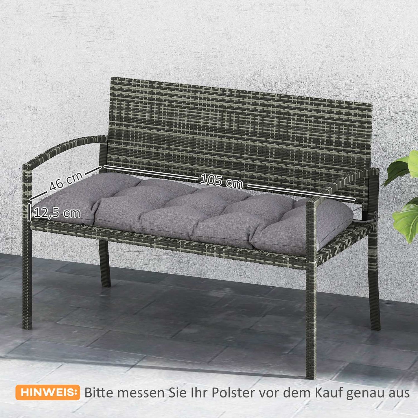 Outdoor bench cushion 105 x 46 cm, Water resistant, Grey