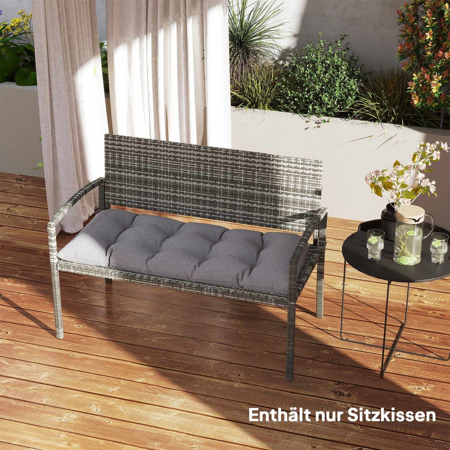 Outdoor bench cushion 105 x 46 cm, Water resistant, Grey
