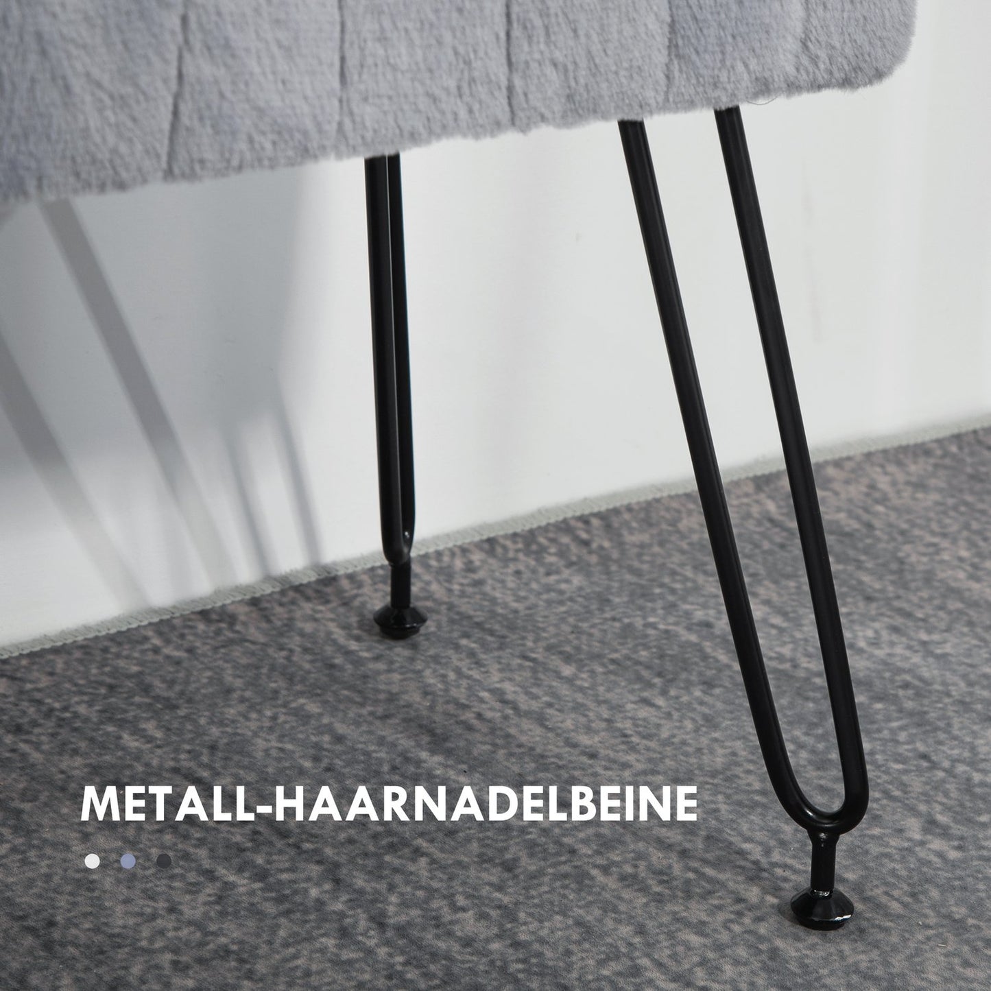 Gray faux fur upholstered bench with metal legs - 82 x 30 x 47 cm
