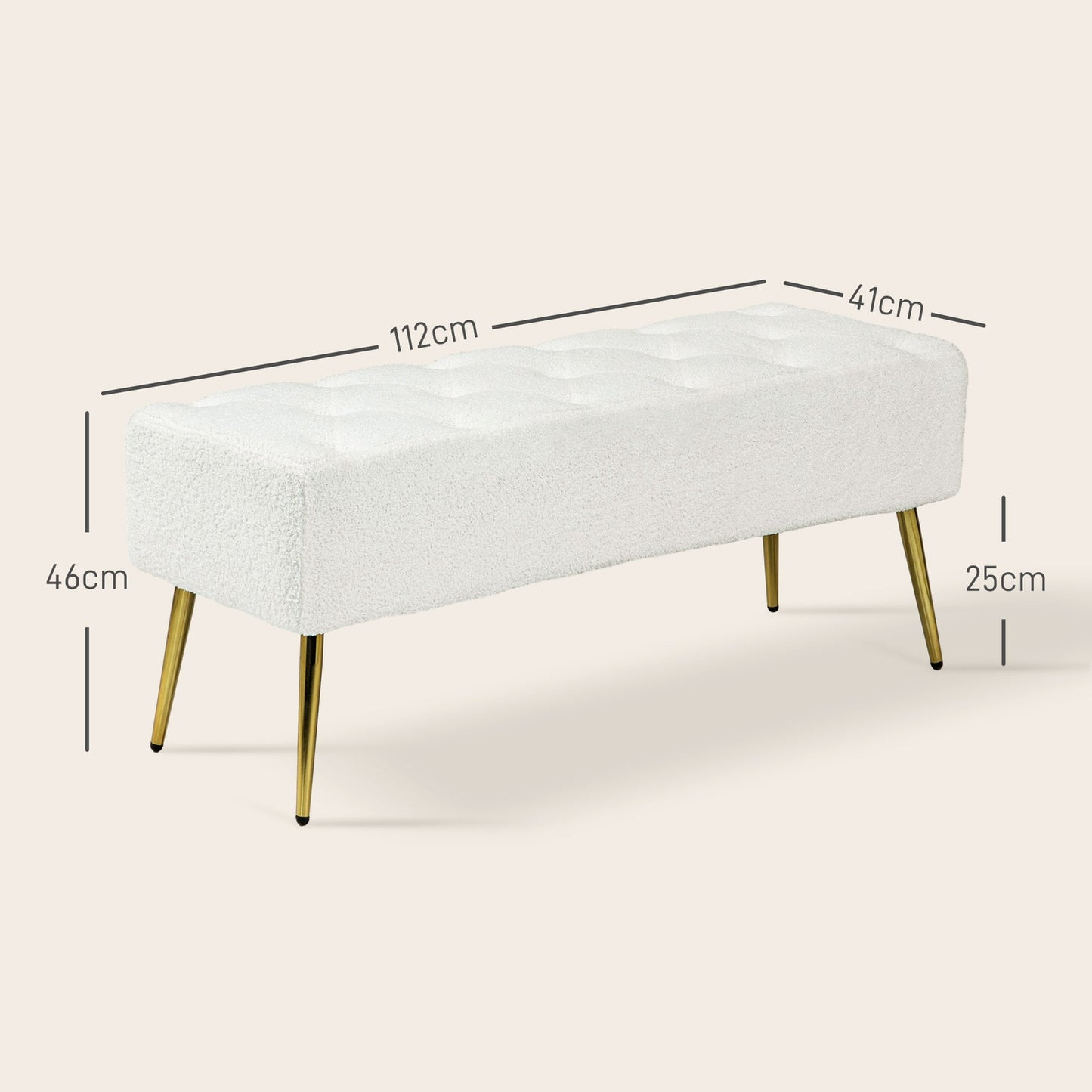 Cream covered bench - Lamb's wool look, steel legs