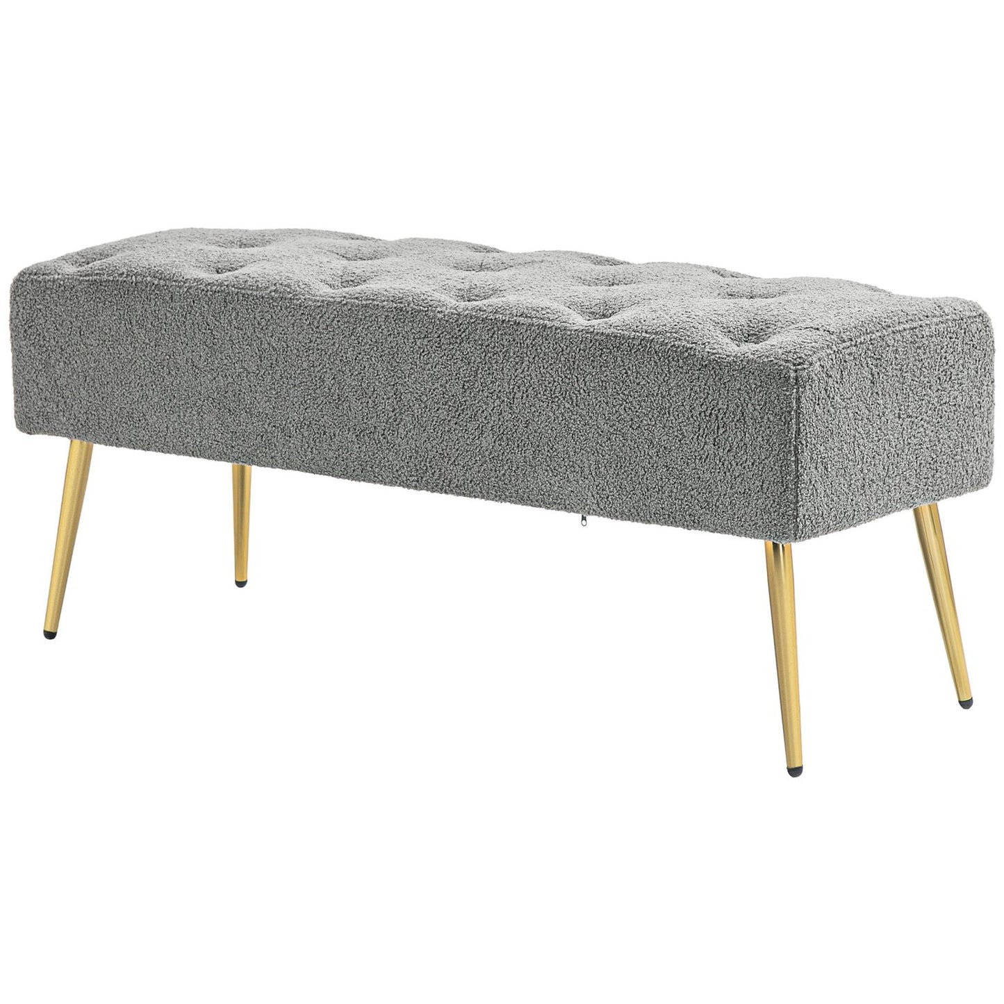 Upholstered Gray bench with tufted buttons, 112x41x46 cm