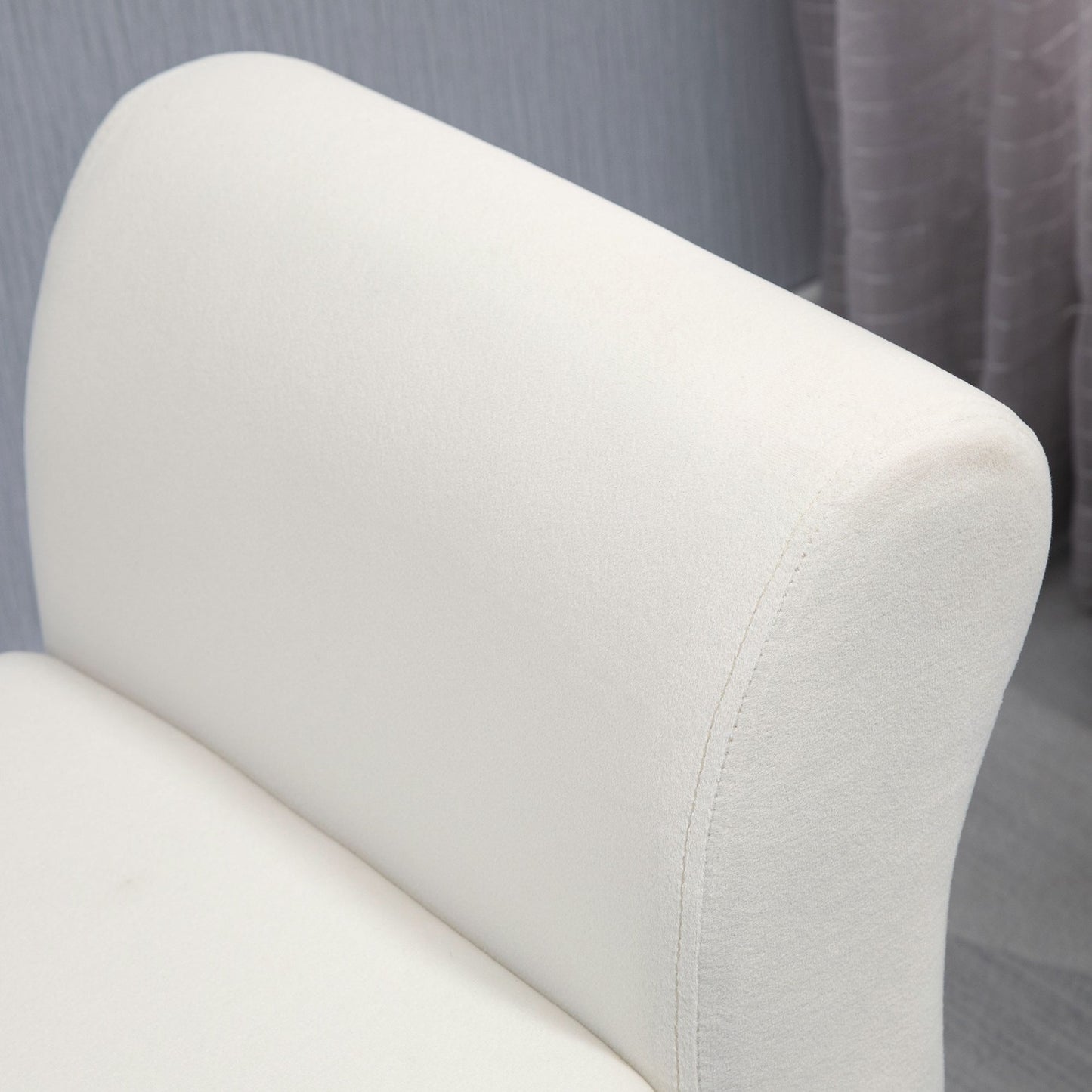 Creamy white velvet upholstered bench with storage space