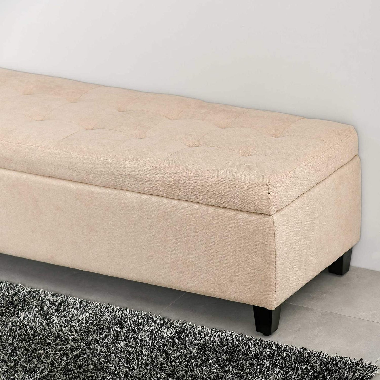 Upholstered storage bench - linen look, beige