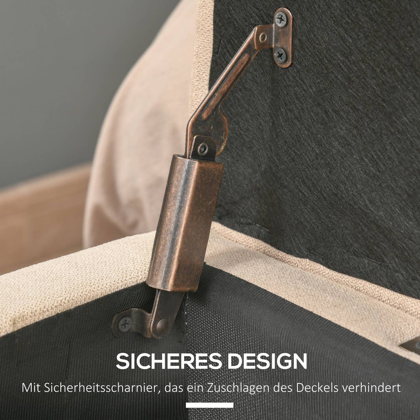 Upholstered storage bench - linen look, beige