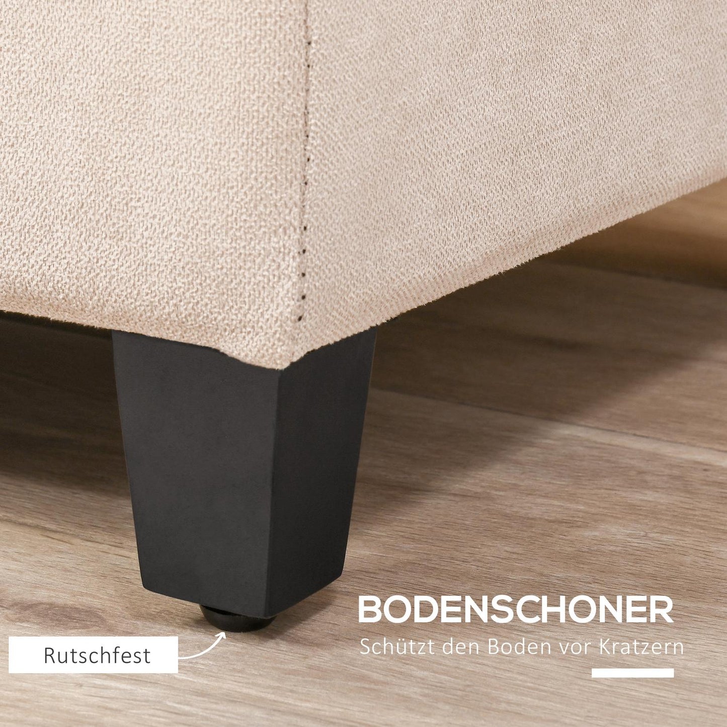 Upholstered storage bench - linen look, beige