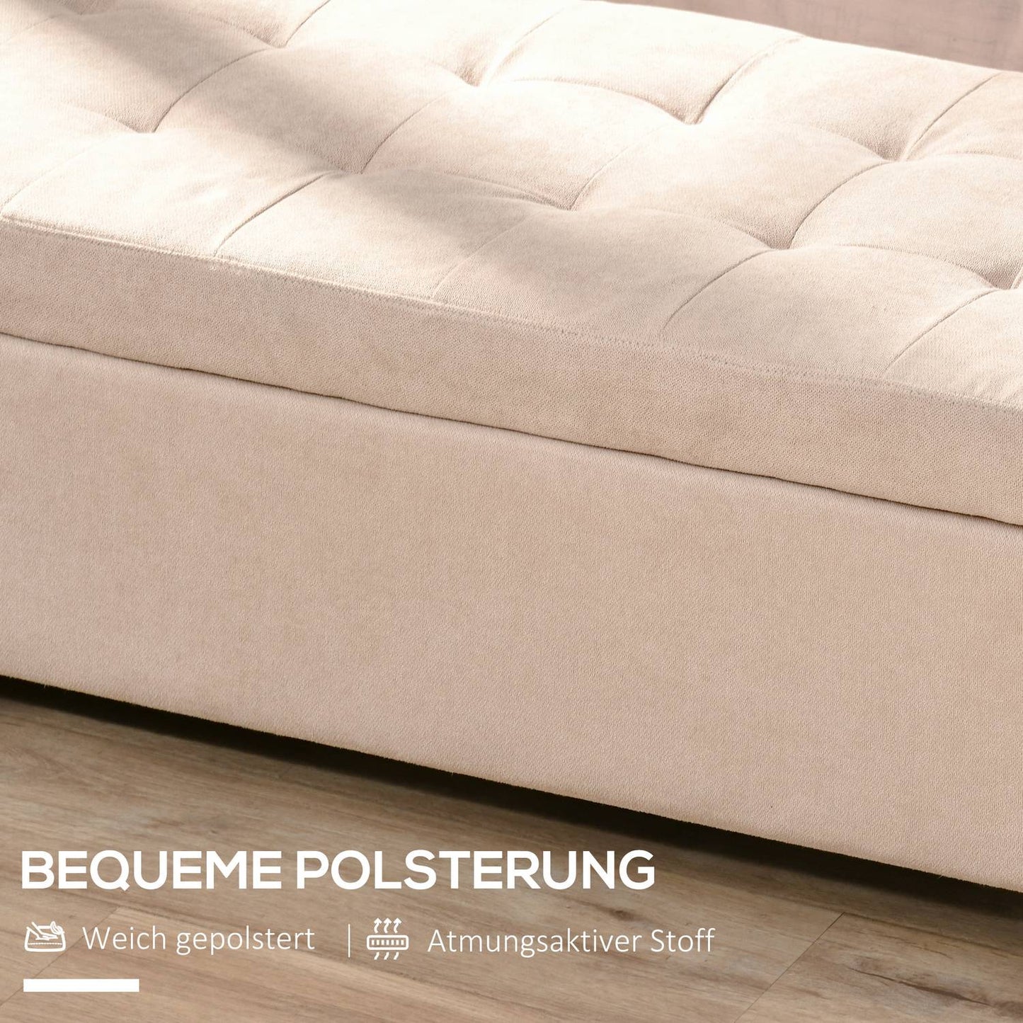 Upholstered storage bench - linen look, beige