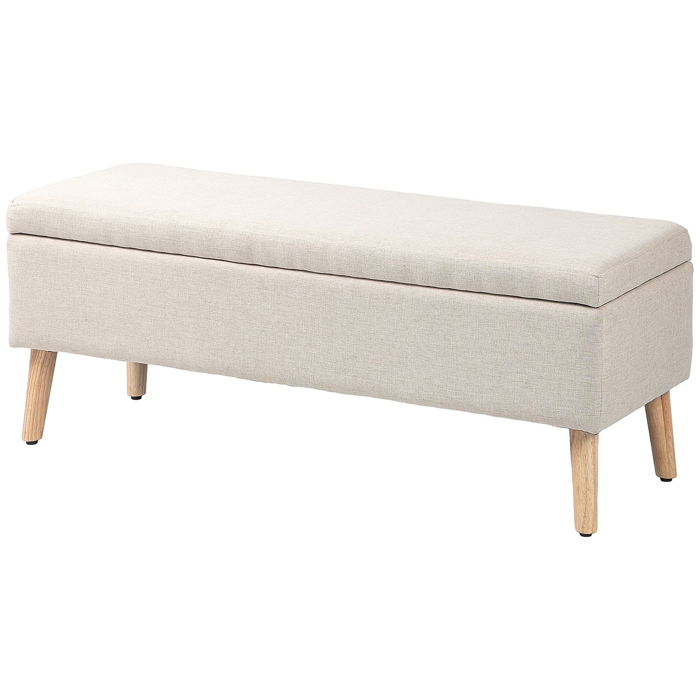 Beige upholstered storage bench - linen look, 110x39x45 cm