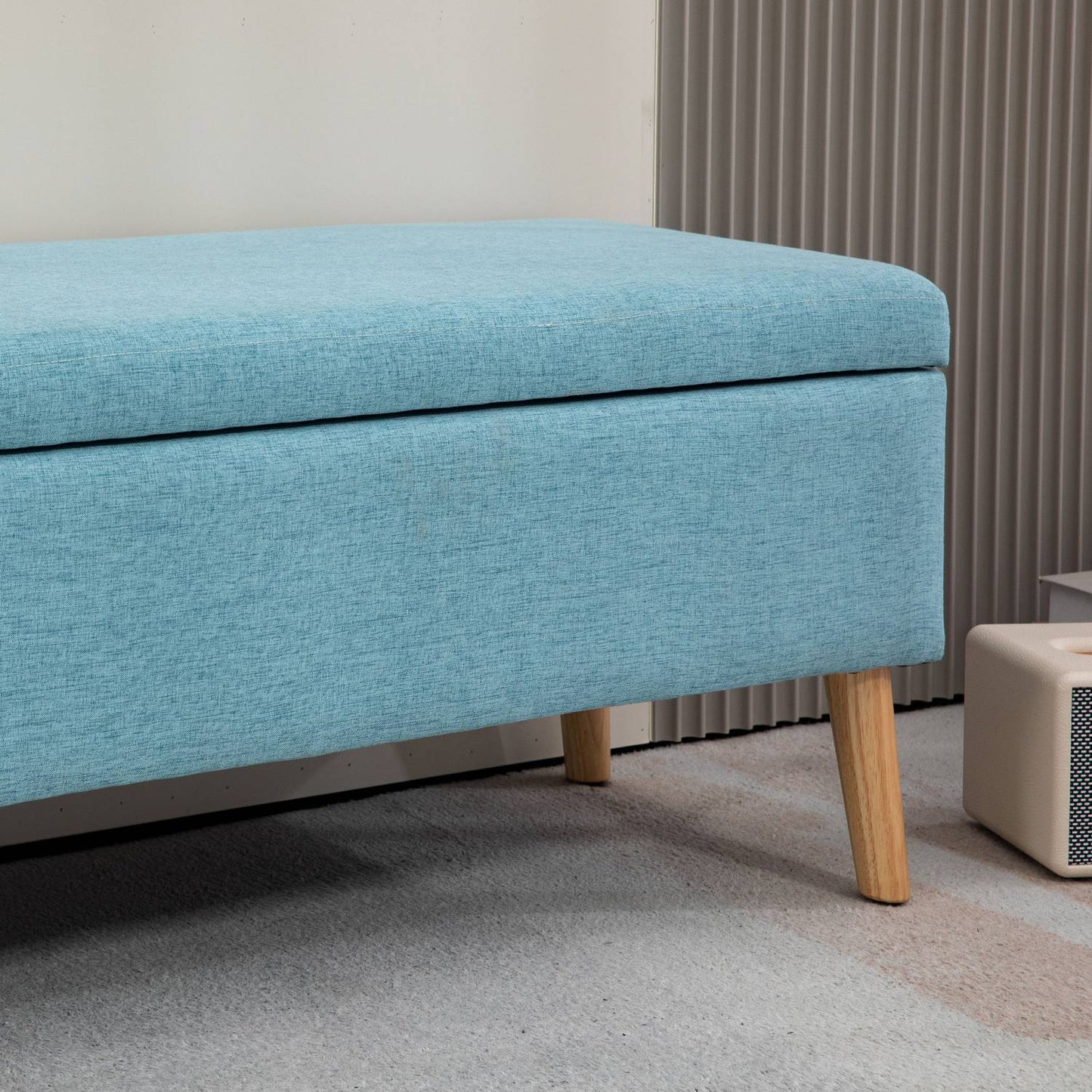 Blue upholstered bench with storage - 110 x 39 x 45 cm