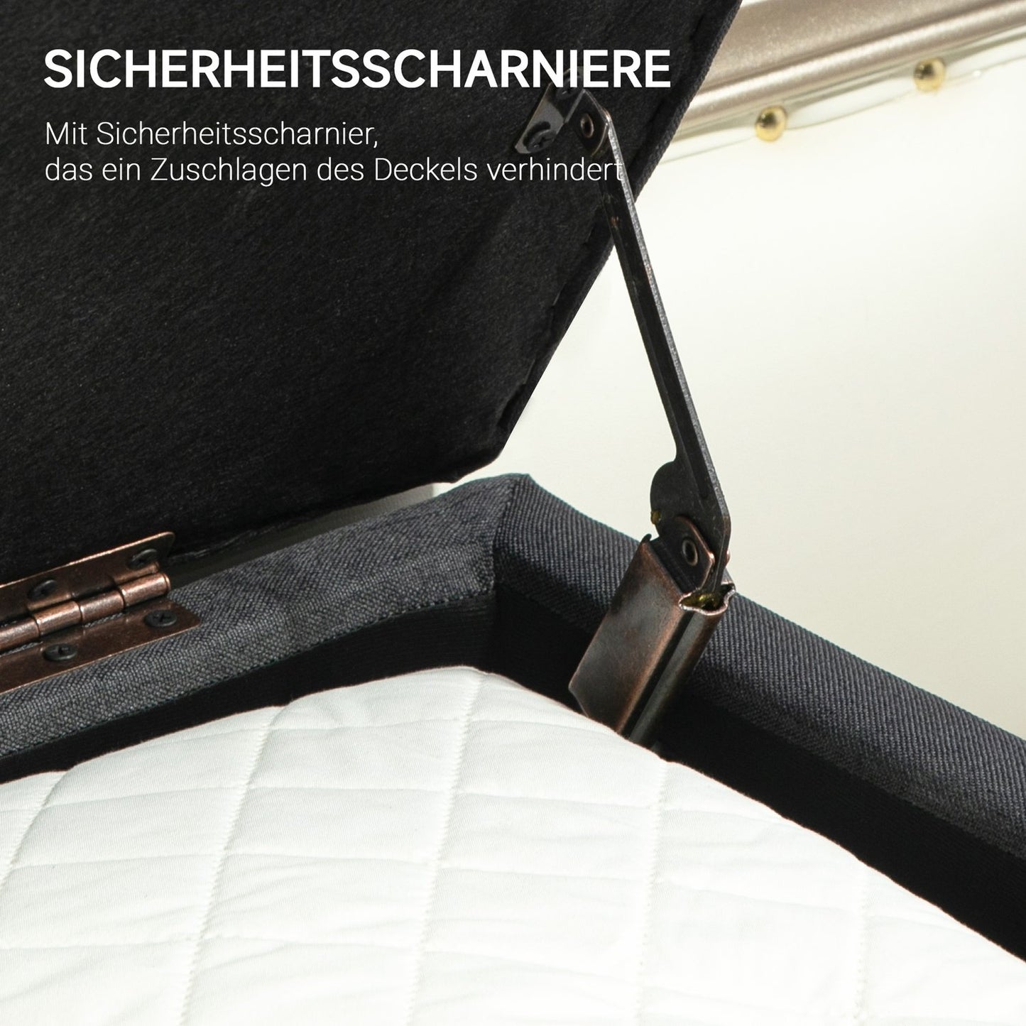 Upholstered storage bench, rubber wood, dark gray 110cm