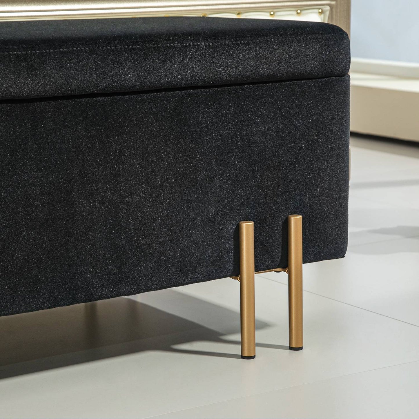 Upholstered Storage bench, Fabric, Black, 100x40x42 cm