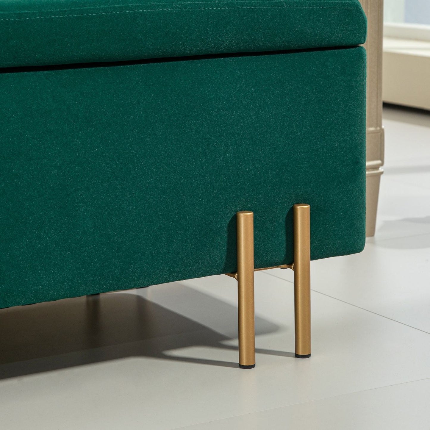 Upholstered storage bench, green fabric, 100 x 40 x 42 cm