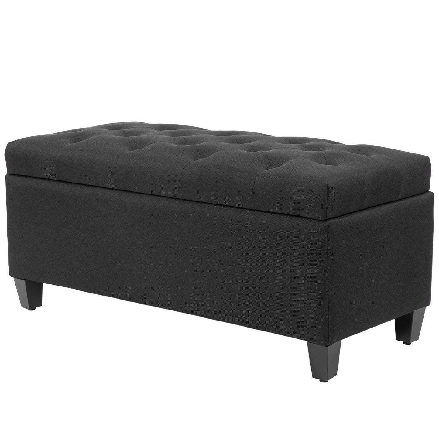 Black upholstered storage bench - 100x40x44 cm, linen-like polyester