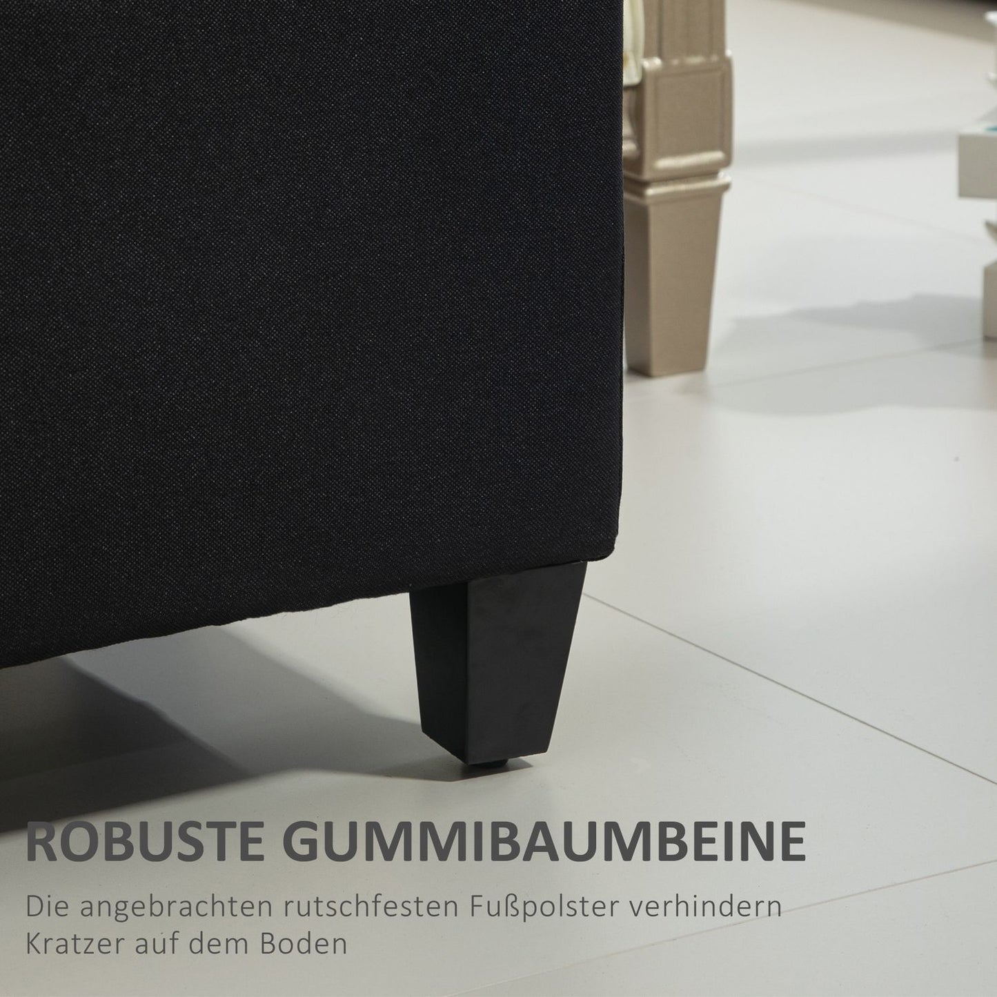 Black upholstered storage bench - 100x40x44 cm, linen-like polyester
