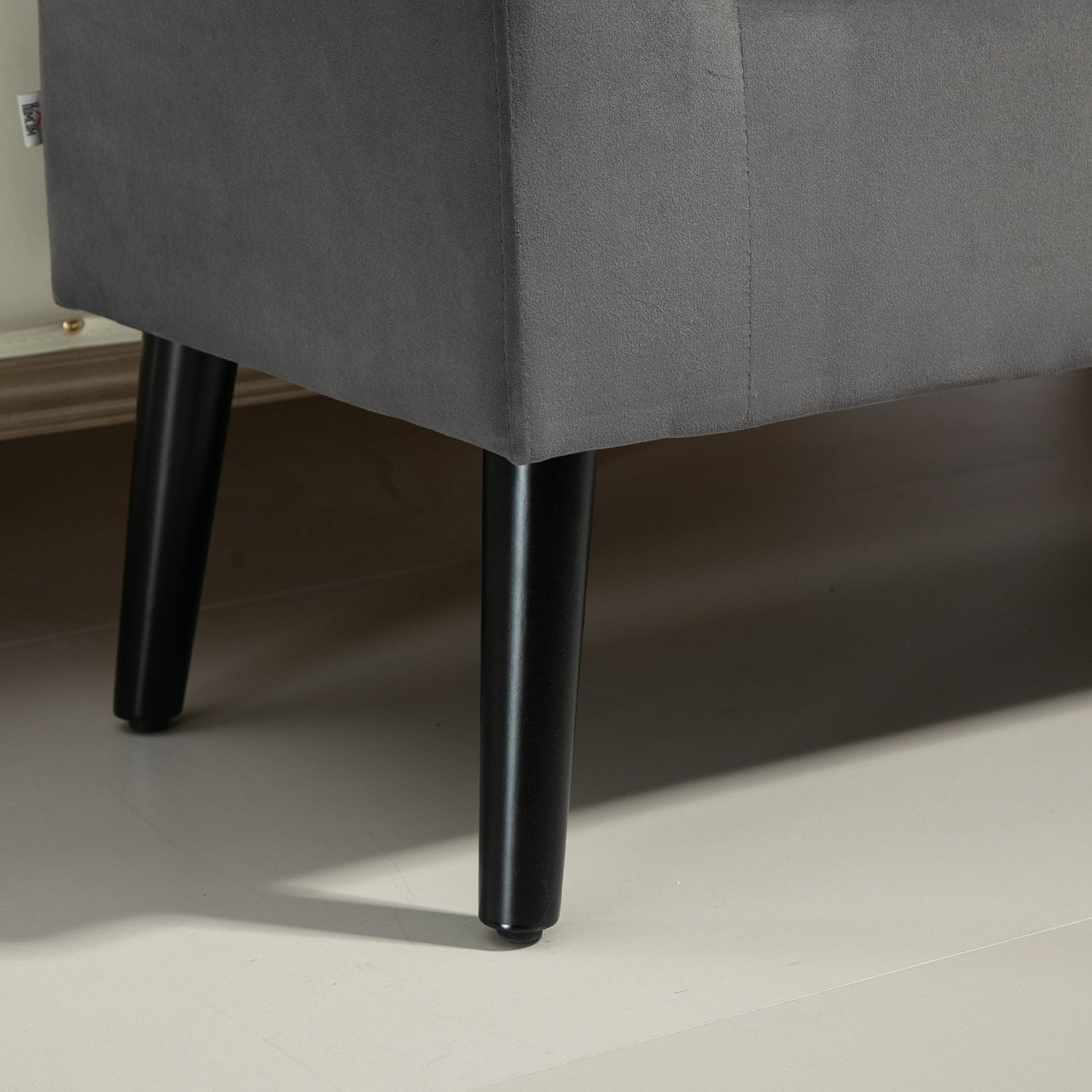Upholstered dark gray bench with storage, armrests - 46 cm seat height