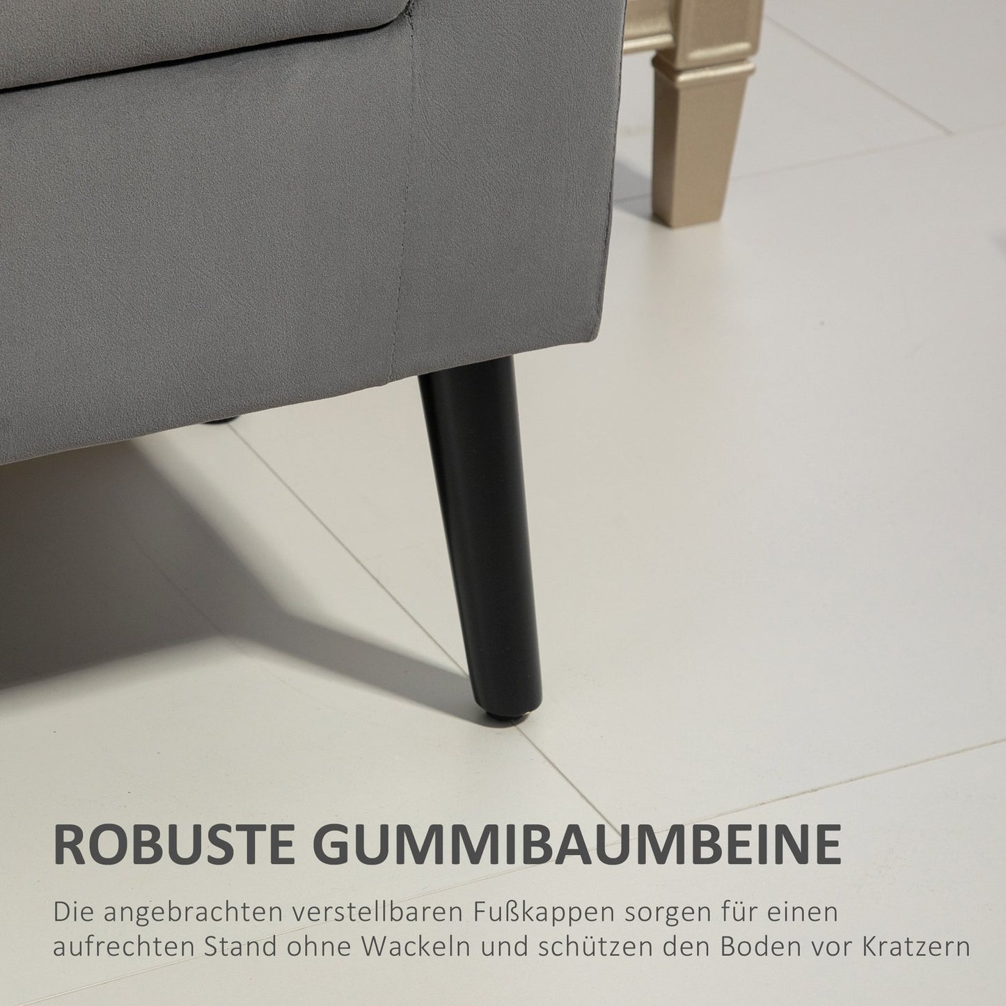 Upholstered dark gray bench with storage, armrests - 46 cm seat height