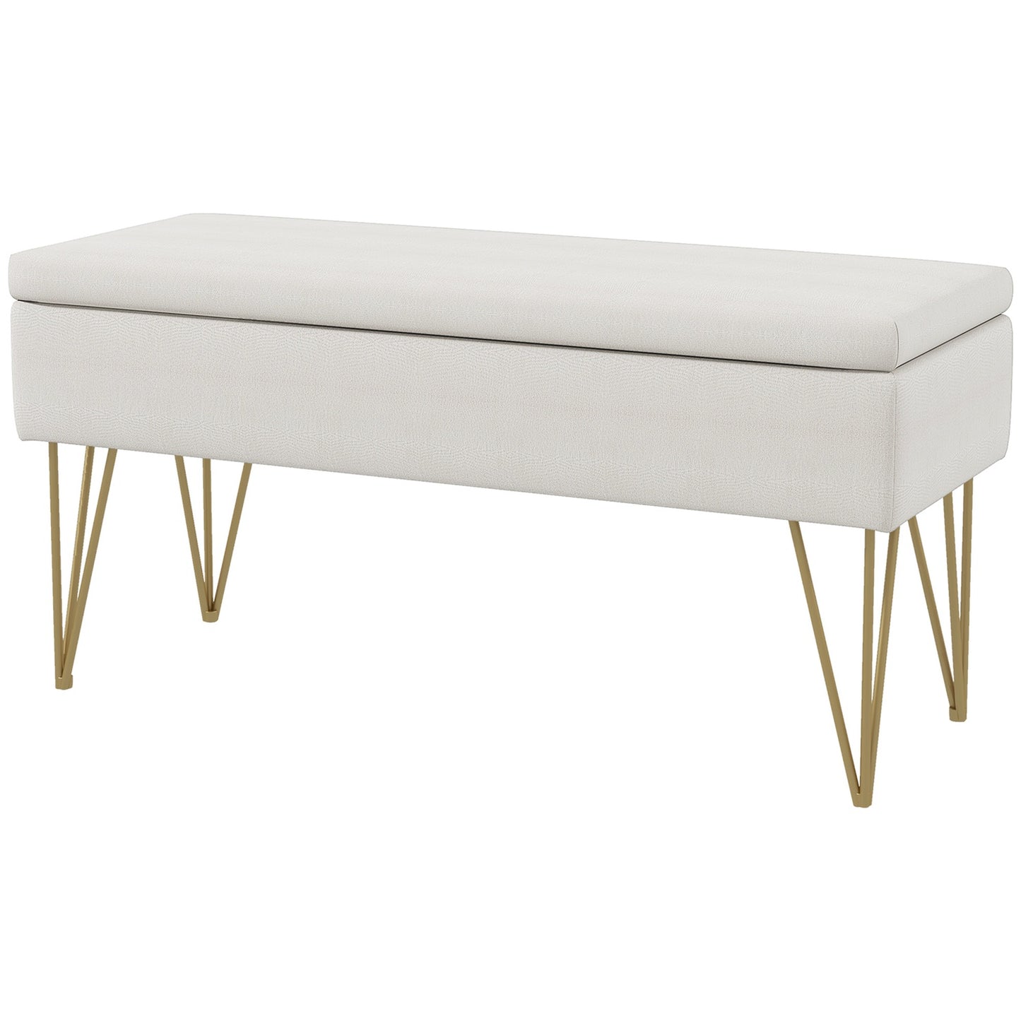 Cream covered storage bench - Linen, steel legs, 100x40x49 cm