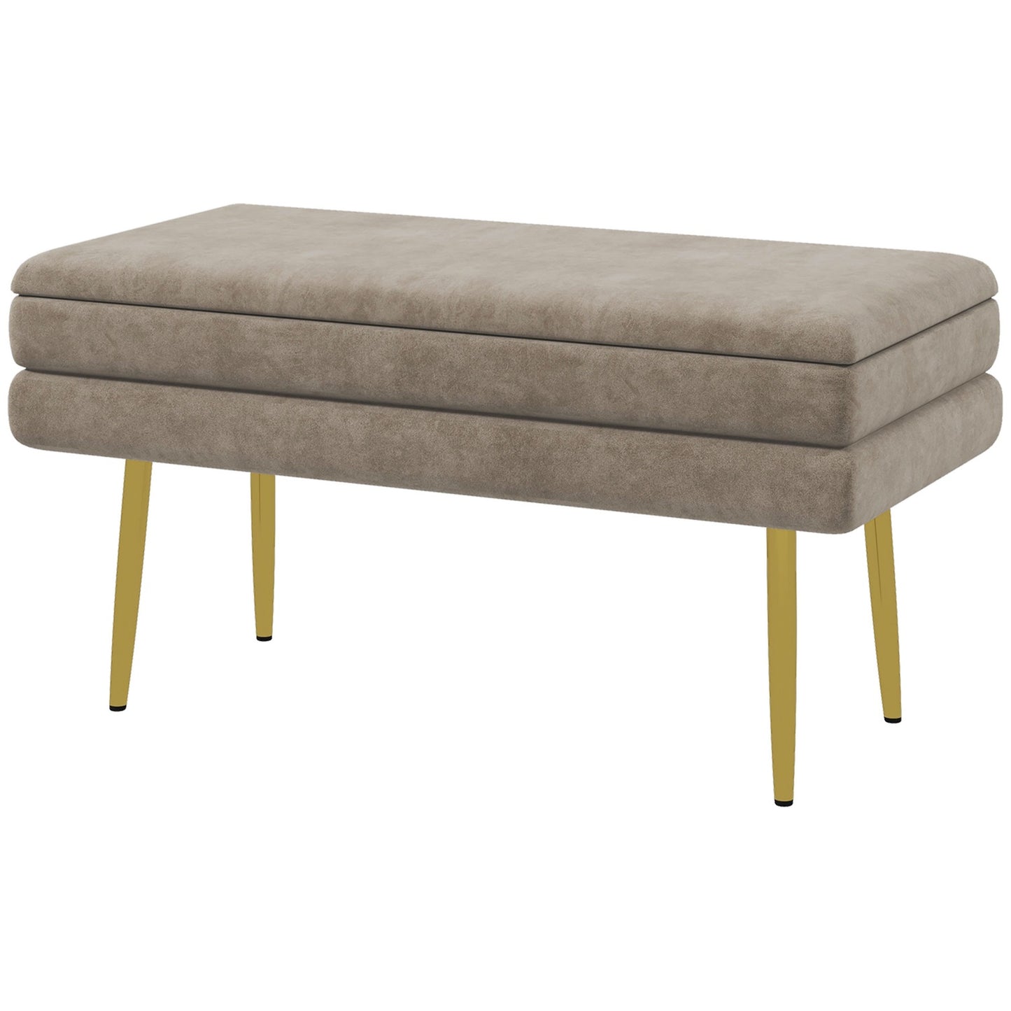Upholstered storage bench in velvet, Steel legs, Beige, 79.5 cm