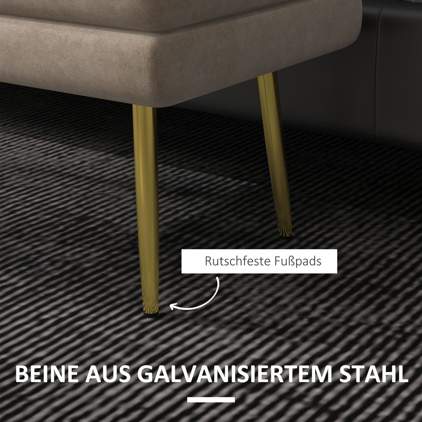Upholstered storage bench in velvet, Steel legs, Beige, 79.5 cm
