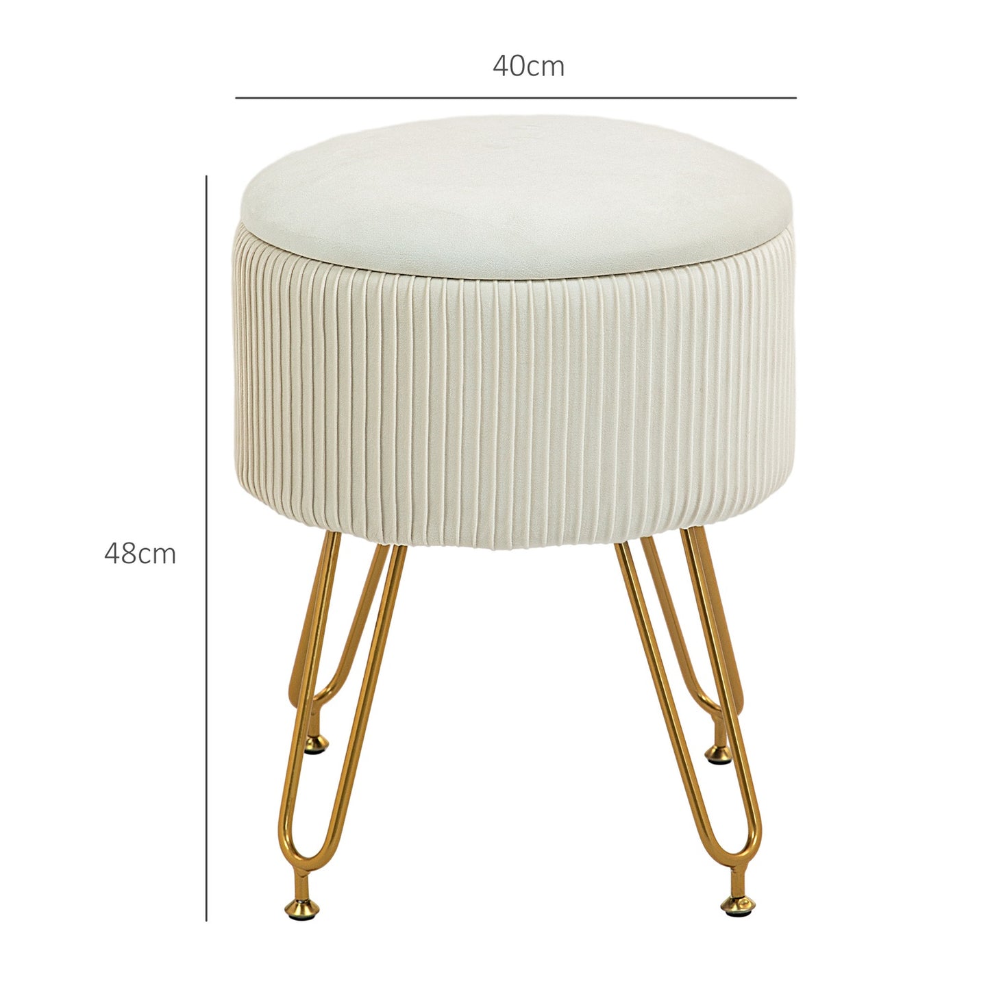 Storage bench, velvet covered, cream colored, steel frame