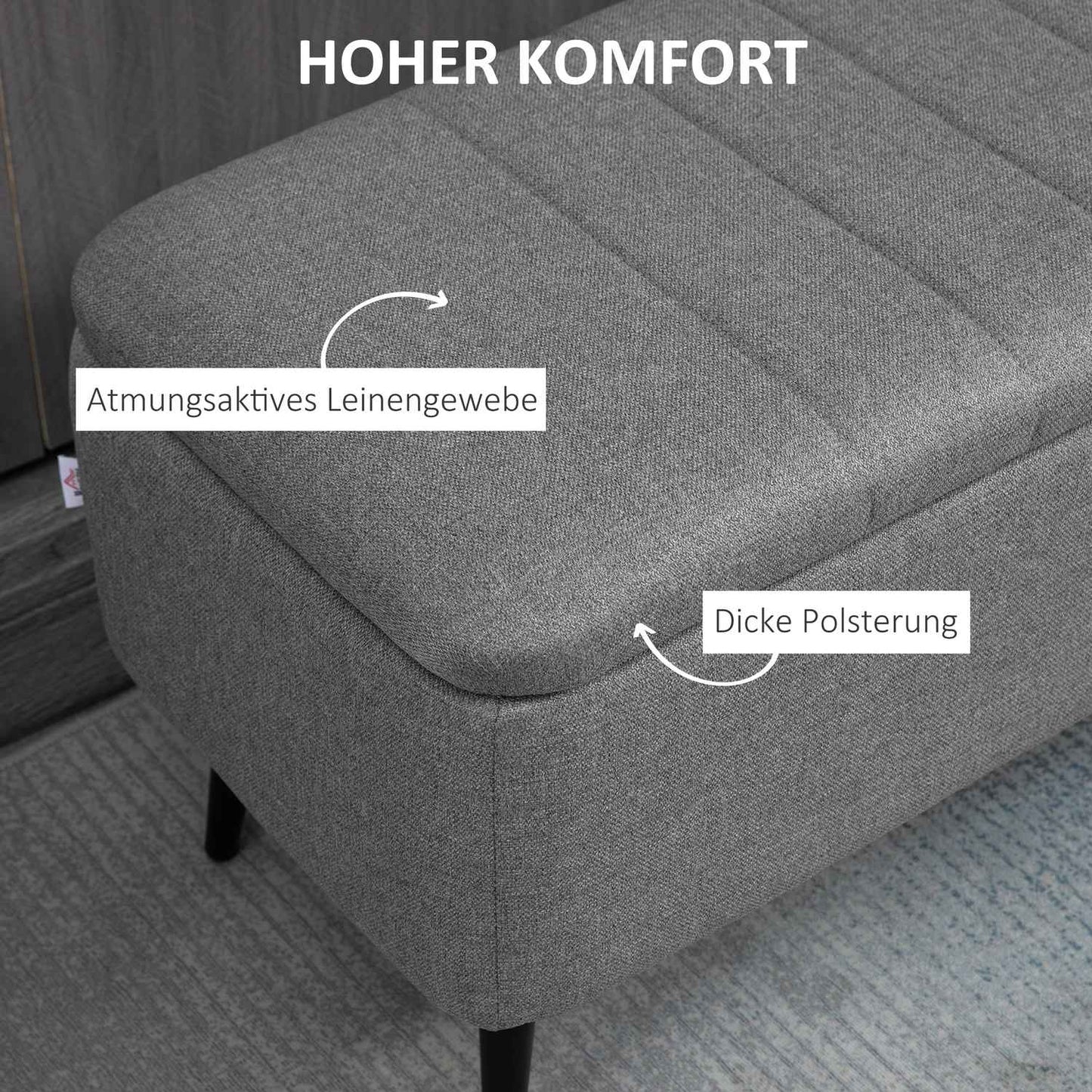 Storage Bench with Linen Look, Steel Legs, 102 x 40 x 44 cm