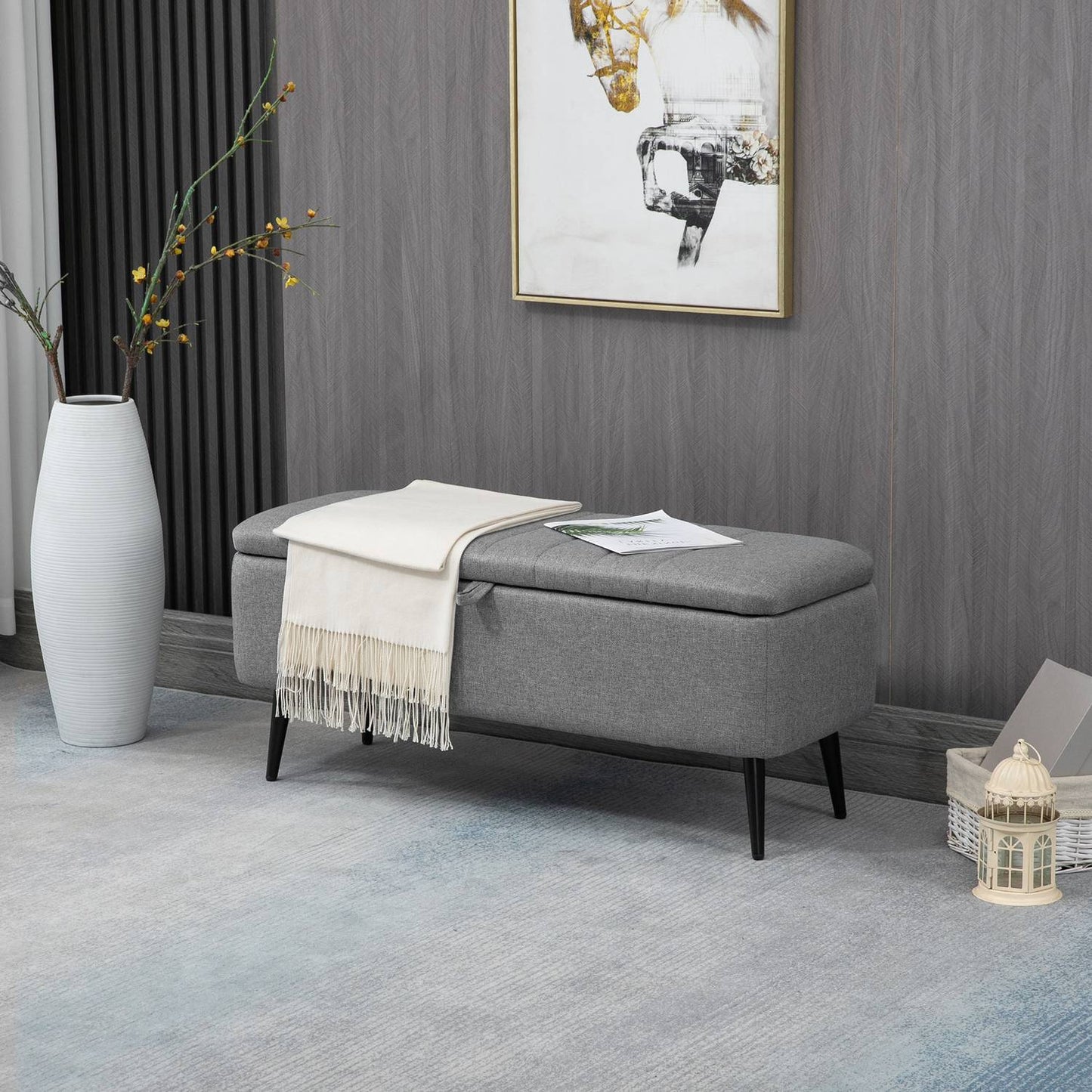 Storage Bench with Linen Look, Steel Legs, 102 x 40 x 44 cm