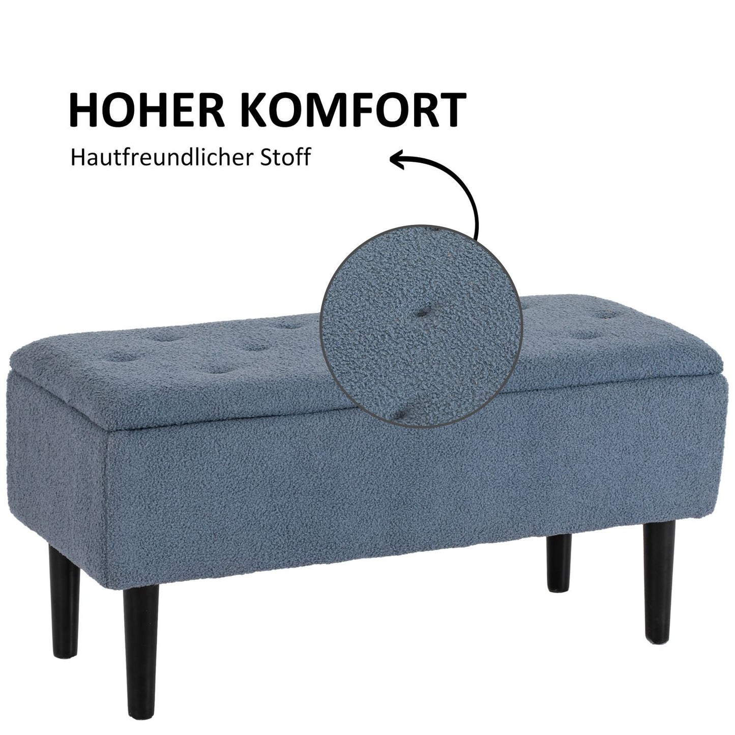 Upholstered storage bench with folding lid - Blue 95x38x45 cm