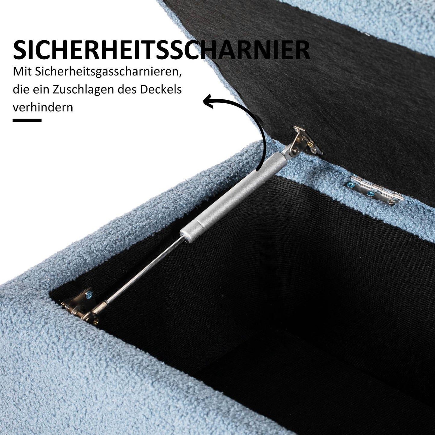 Upholstered storage bench with folding lid - Blue 95x38x45 cm