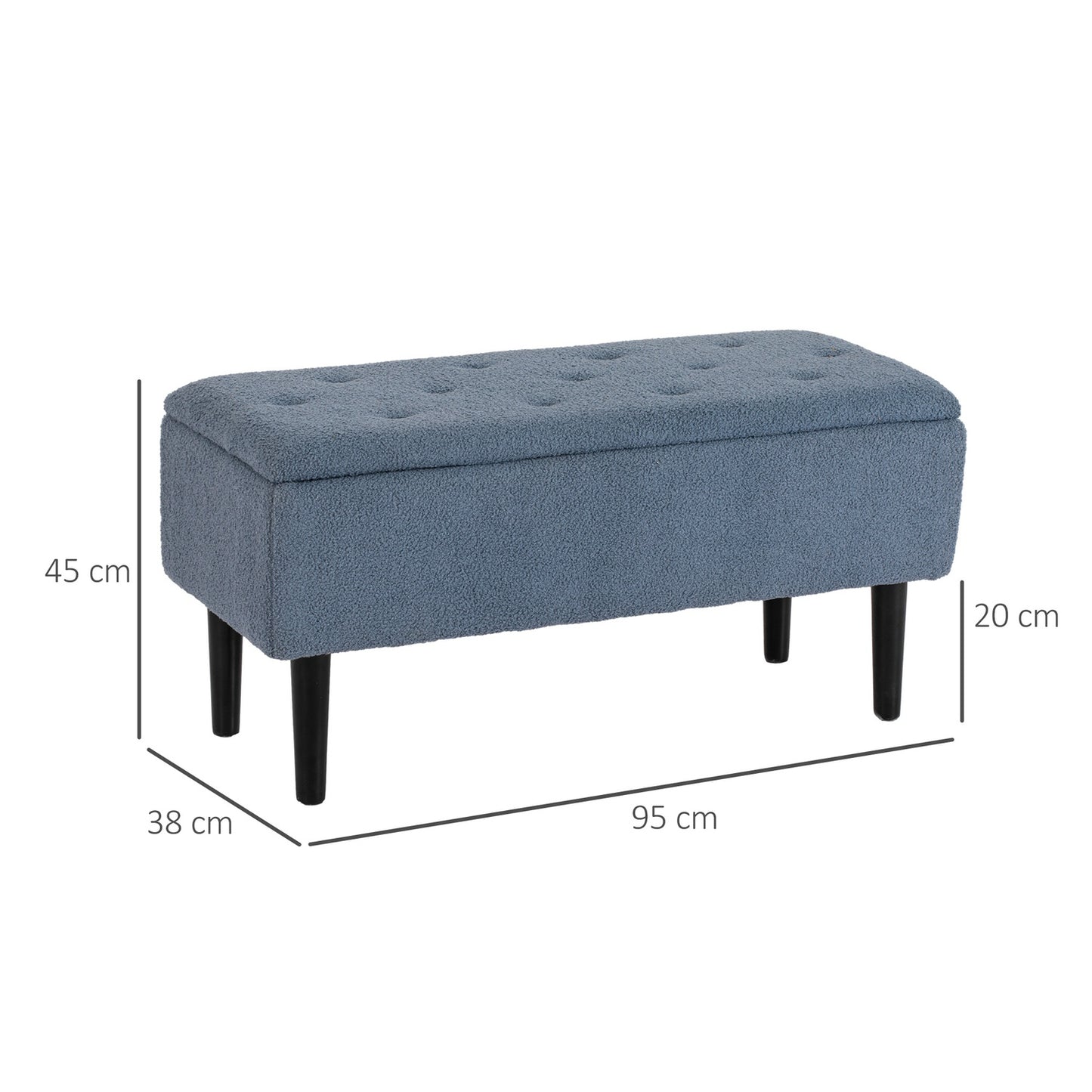Upholstered storage bench with folding lid - Blue 95x38x45 cm