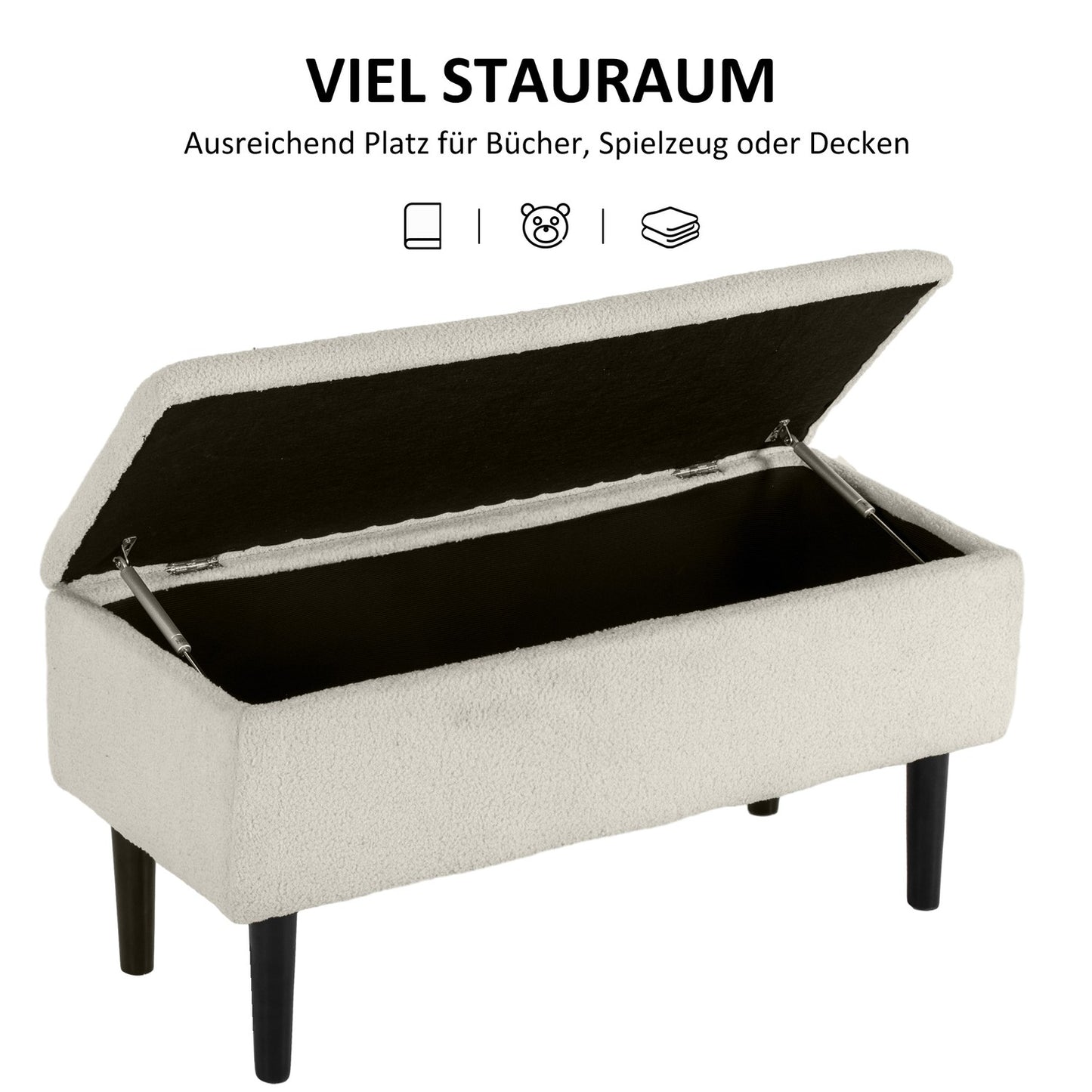 Upholstered storage bench with folding lid, velvet finish