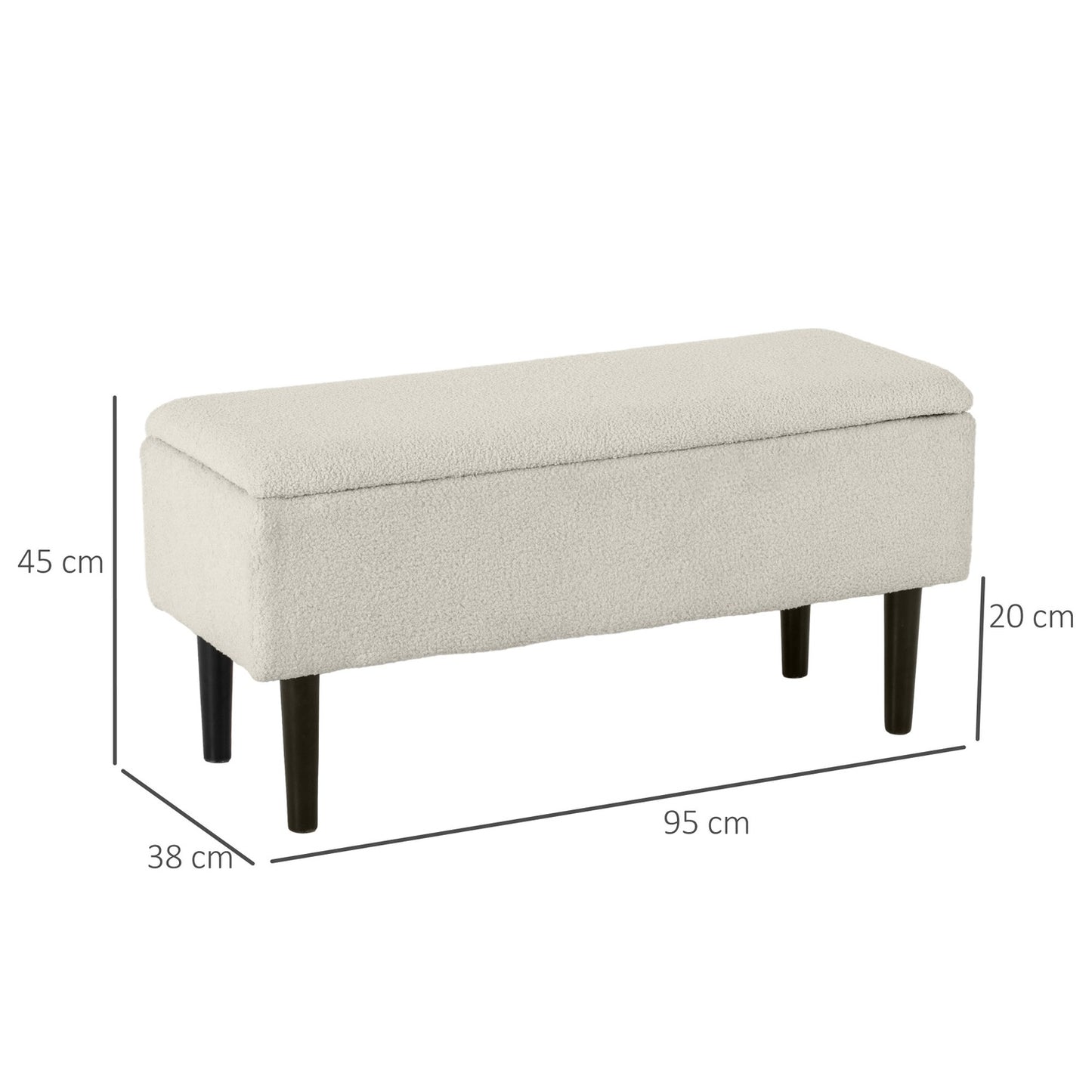 Upholstered storage bench with folding lid, velvet finish
