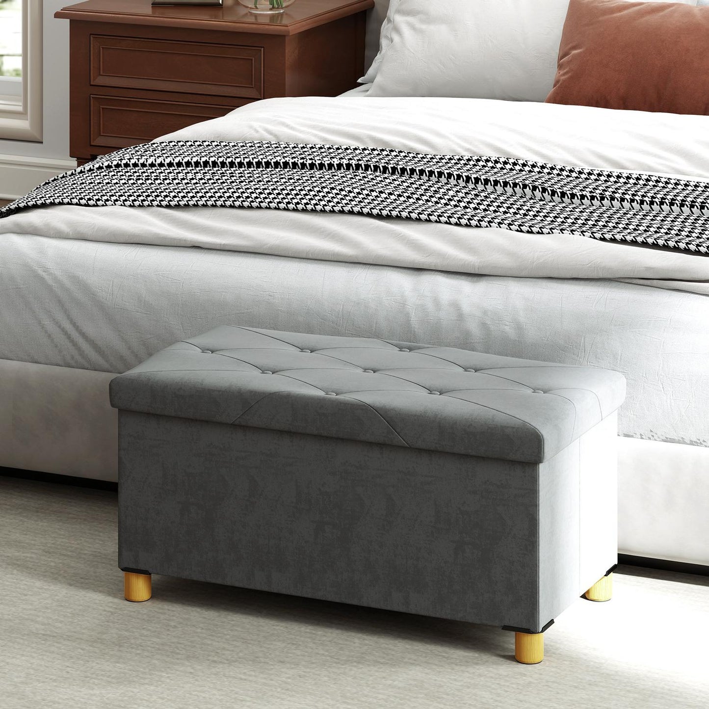Gray velvet folding storage bench - hall & bedroom