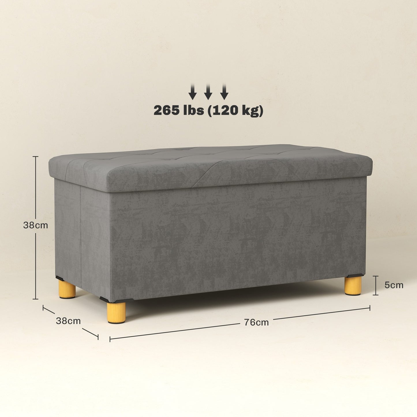 Gray velvet folding storage bench - hall & bedroom
