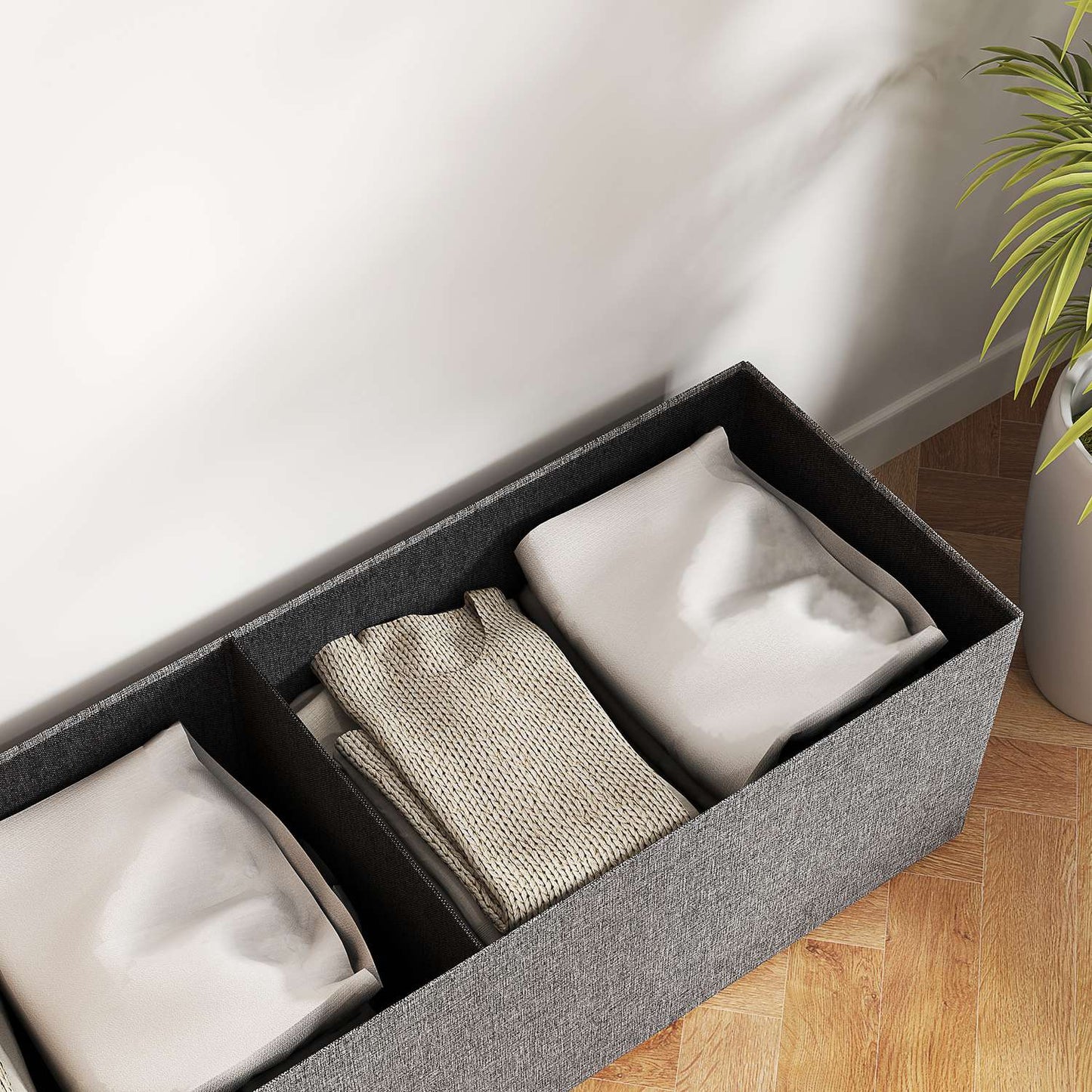 Folding upholstered bench, linen look, 110x38x38 cm dark grey