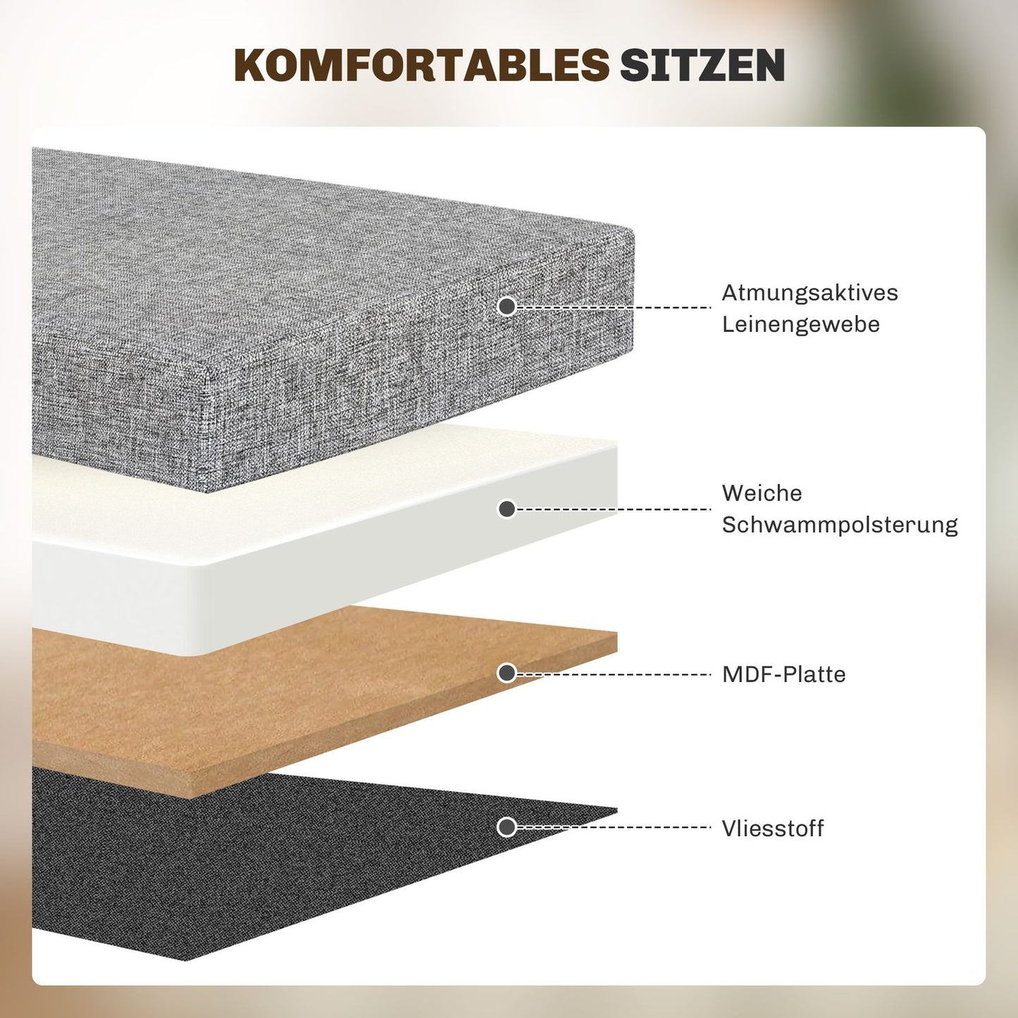 Folding upholstered bench, linen look, 110x38x38 cm dark grey
