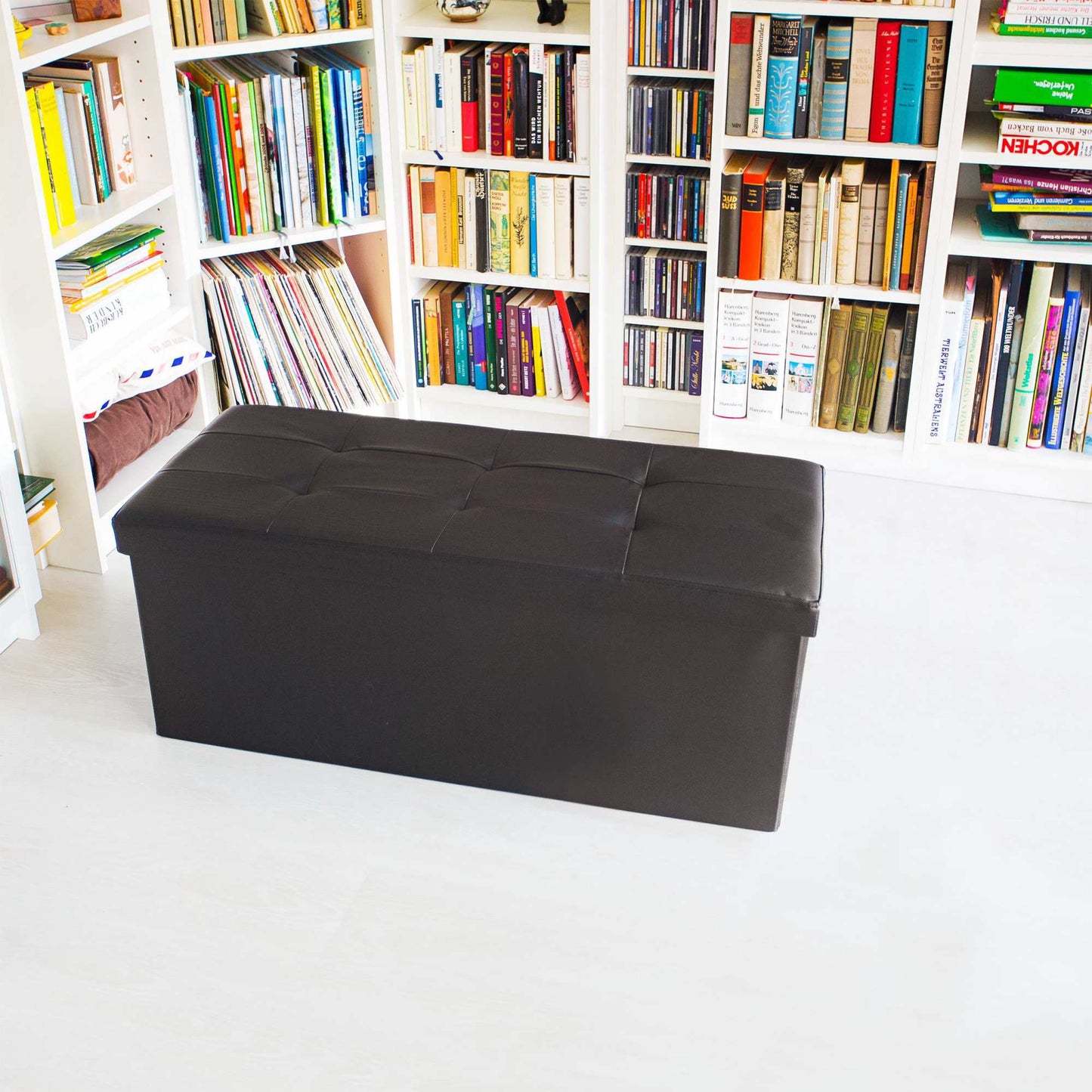 Bench with storage space in artificial leather