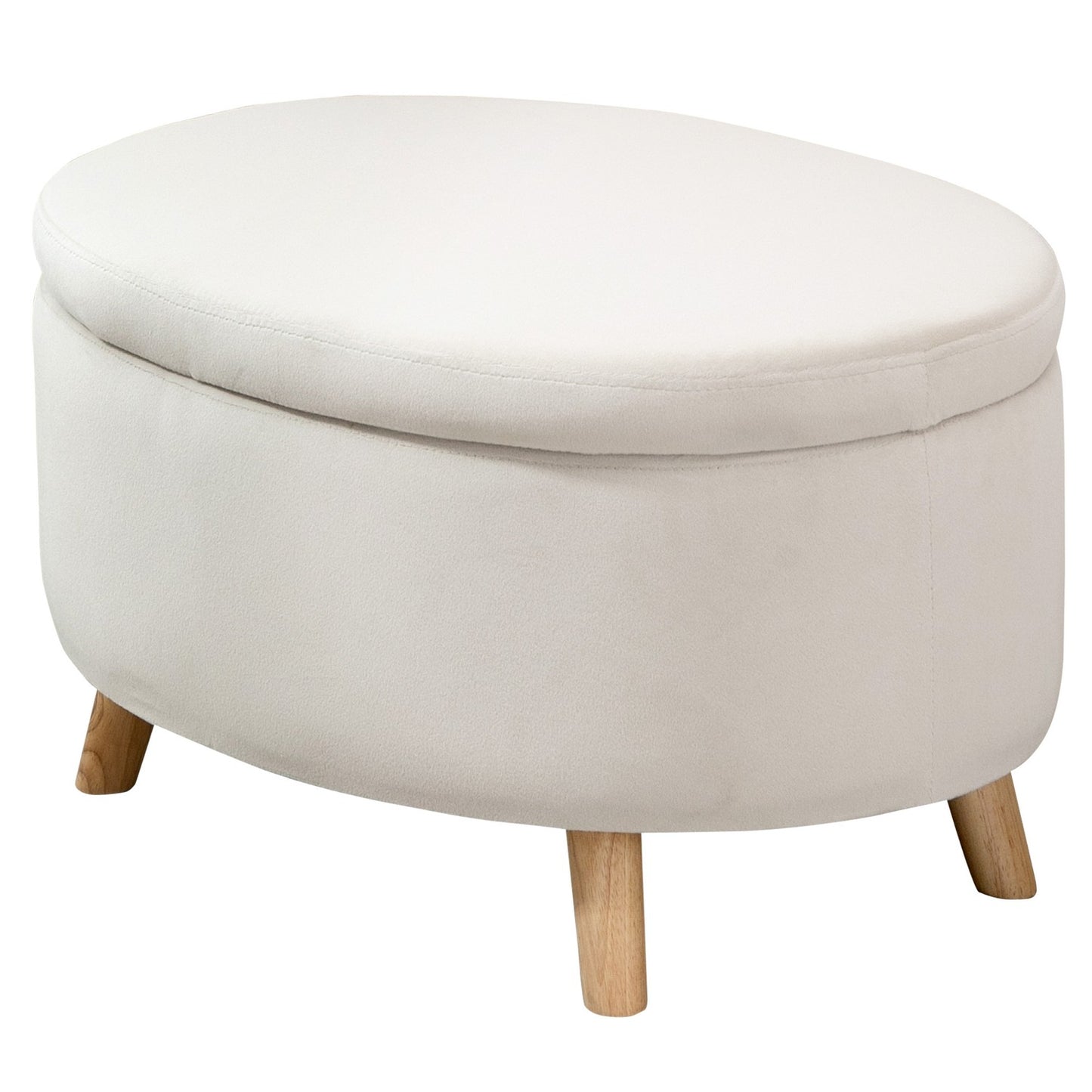 Oval upholstered storage bench - velvet look, beige, 71x51.5x42 cm