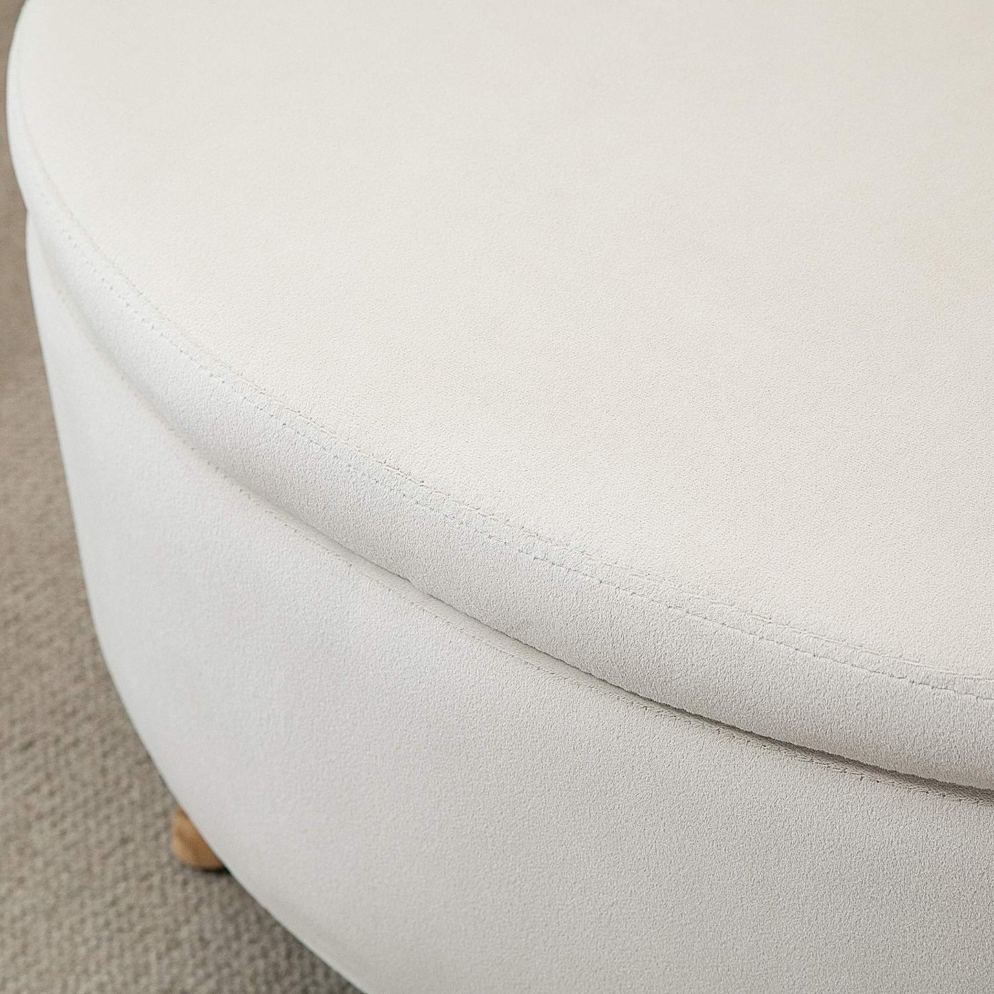 Oval upholstered storage bench - velvet look, beige, 71x51.5x42 cm