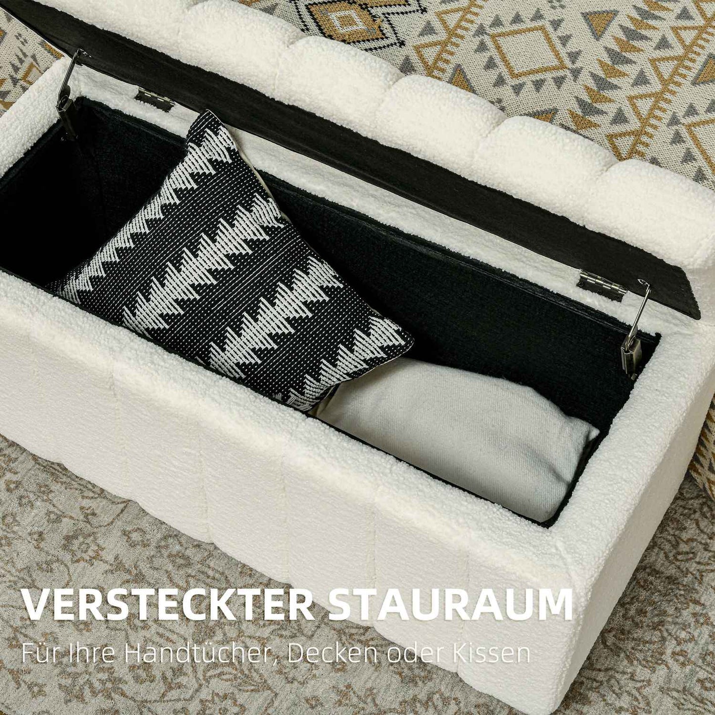 Upholstered storage bench, wooden legs, 102x45x46 cm