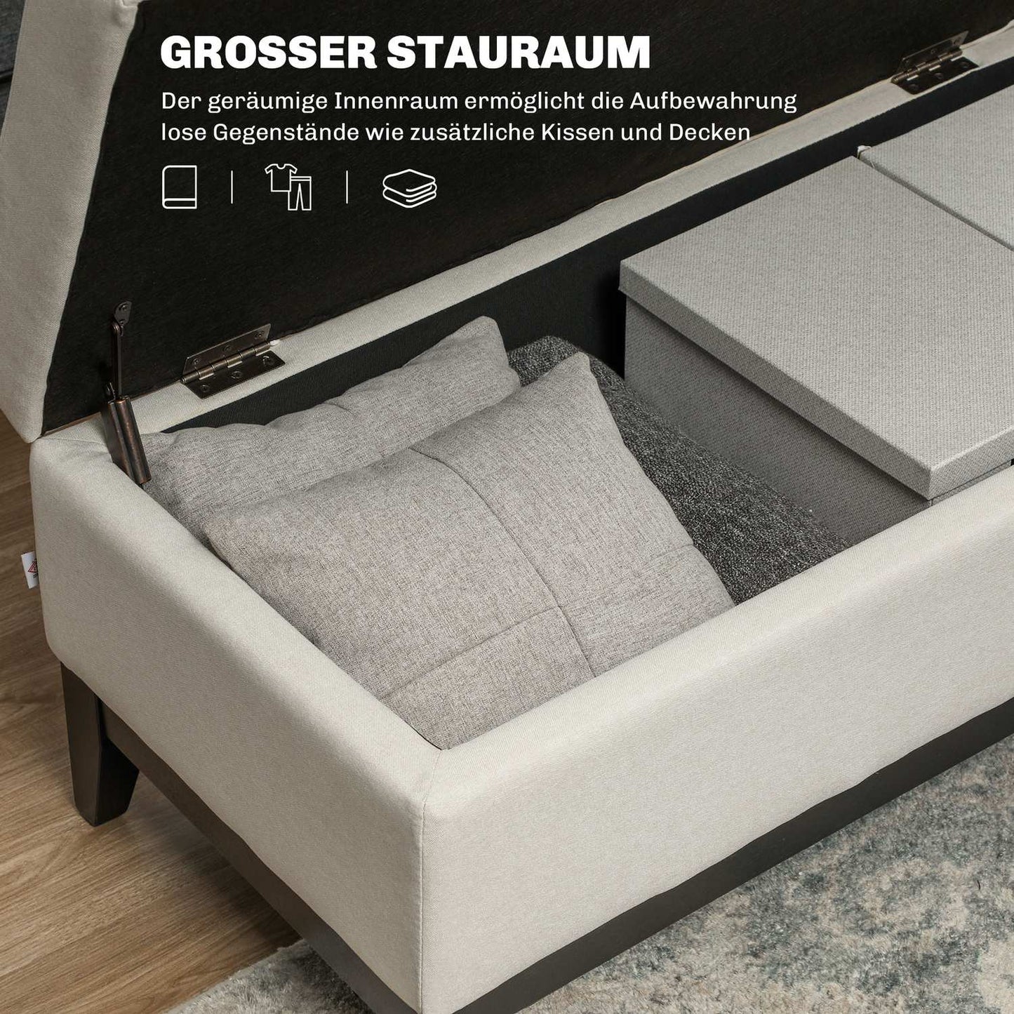 Upholstered storage bench, cream, holds up to 120 kg