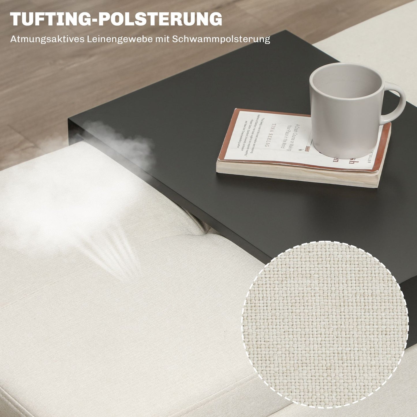 Upholstered storage bench, cream, holds up to 120 kg