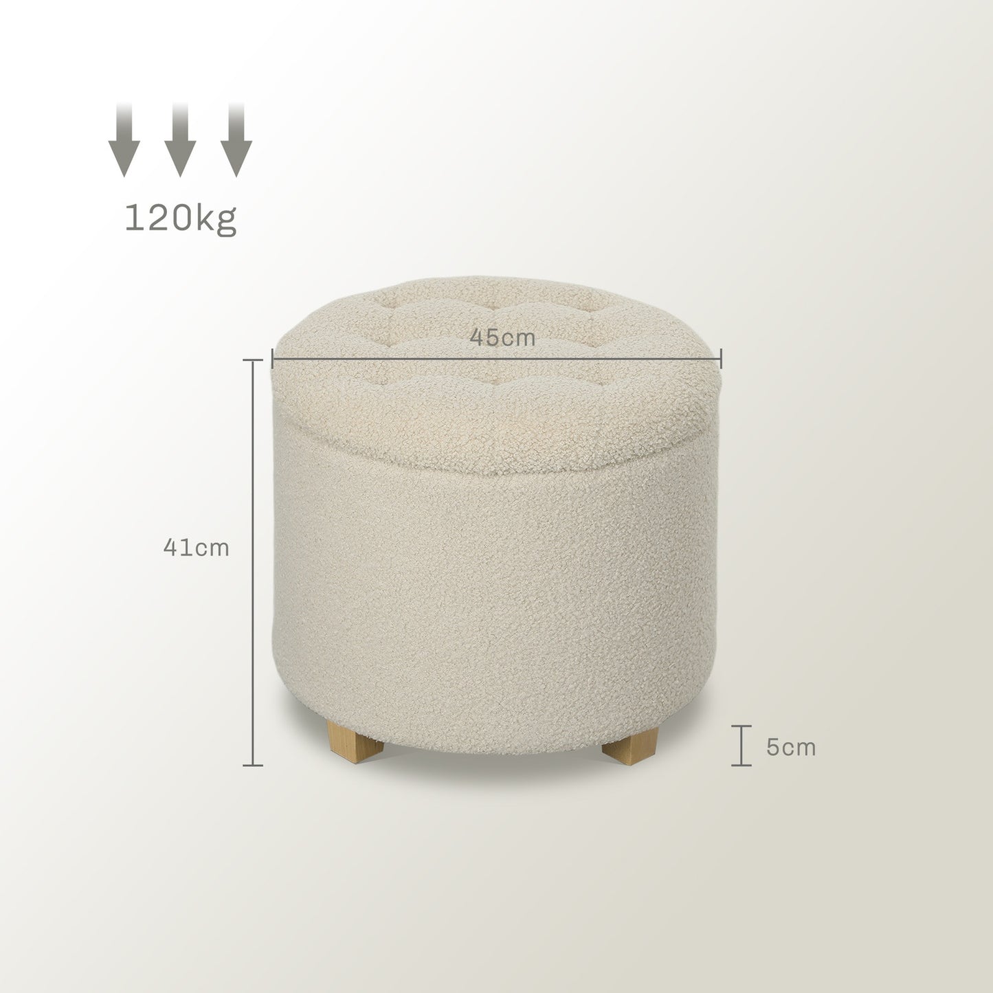 Upholstered storage bench, wooden frame, cream white