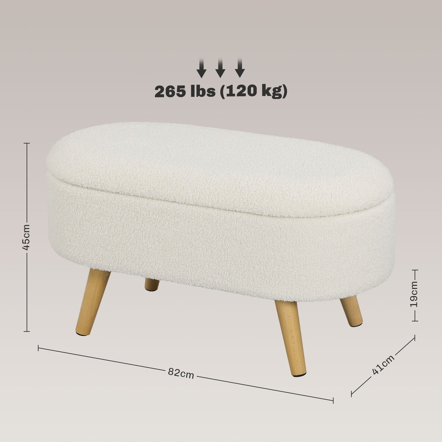 Storage bench with lid, Upholstered Teddy Velvet, 82x41x45 cm