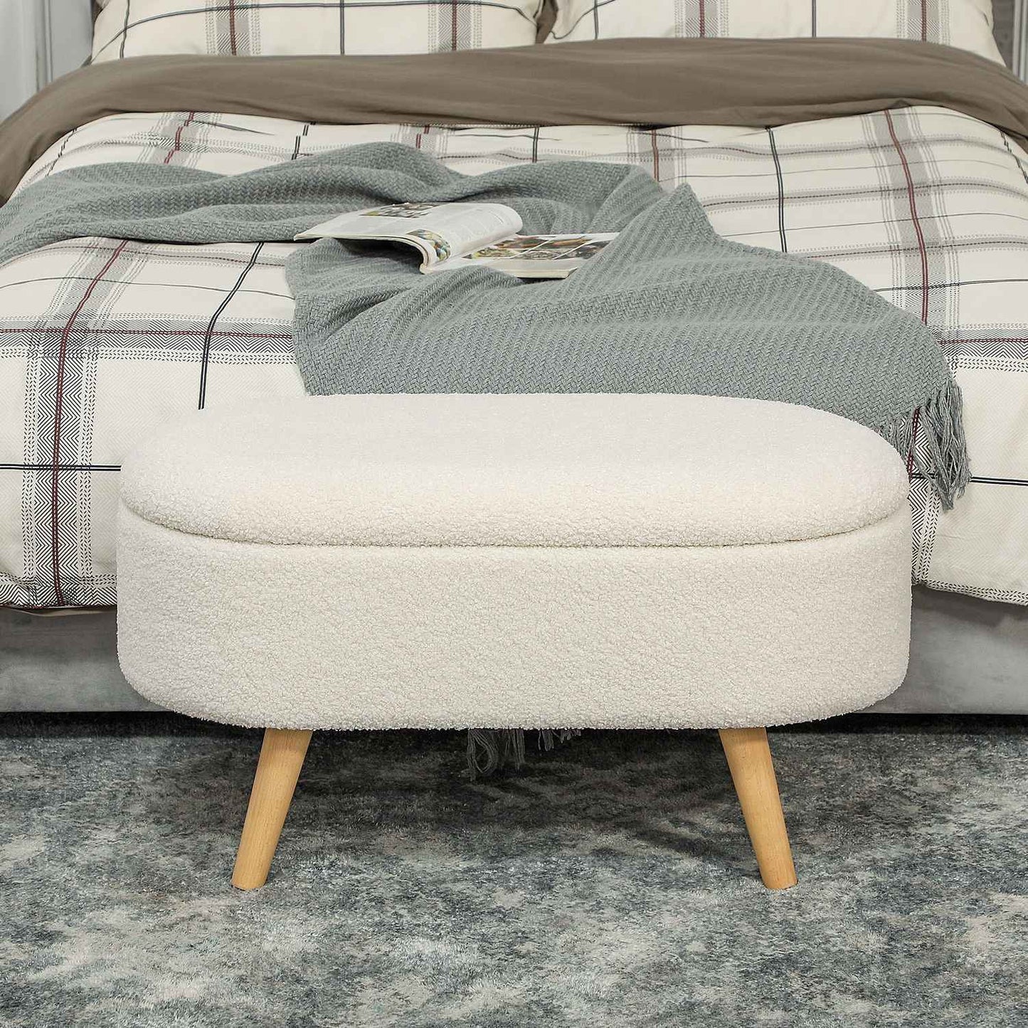 Storage bench with lid, Upholstered Teddy Velvet, 82x41x45 cm