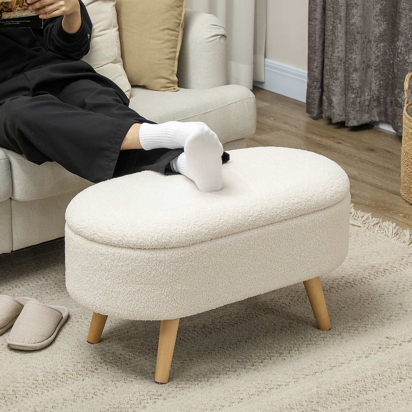 Storage bench with lid, Upholstered Teddy Velvet, 82x41x45 cm