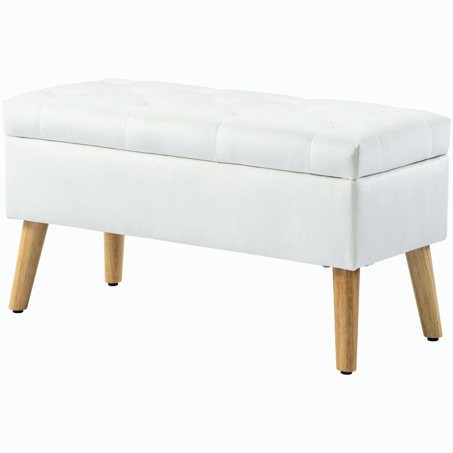 Upholstered storage bench in velvet look, 102x35x43 cm, White