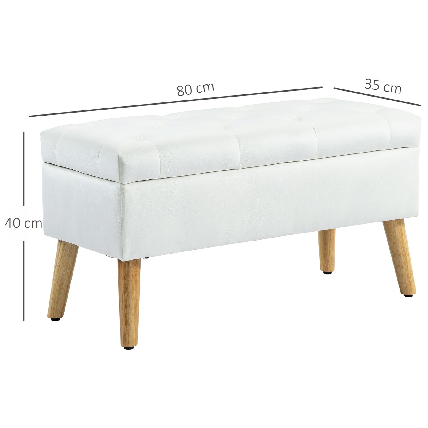 Upholstered storage bench in velvet look, 102x35x43 cm, White