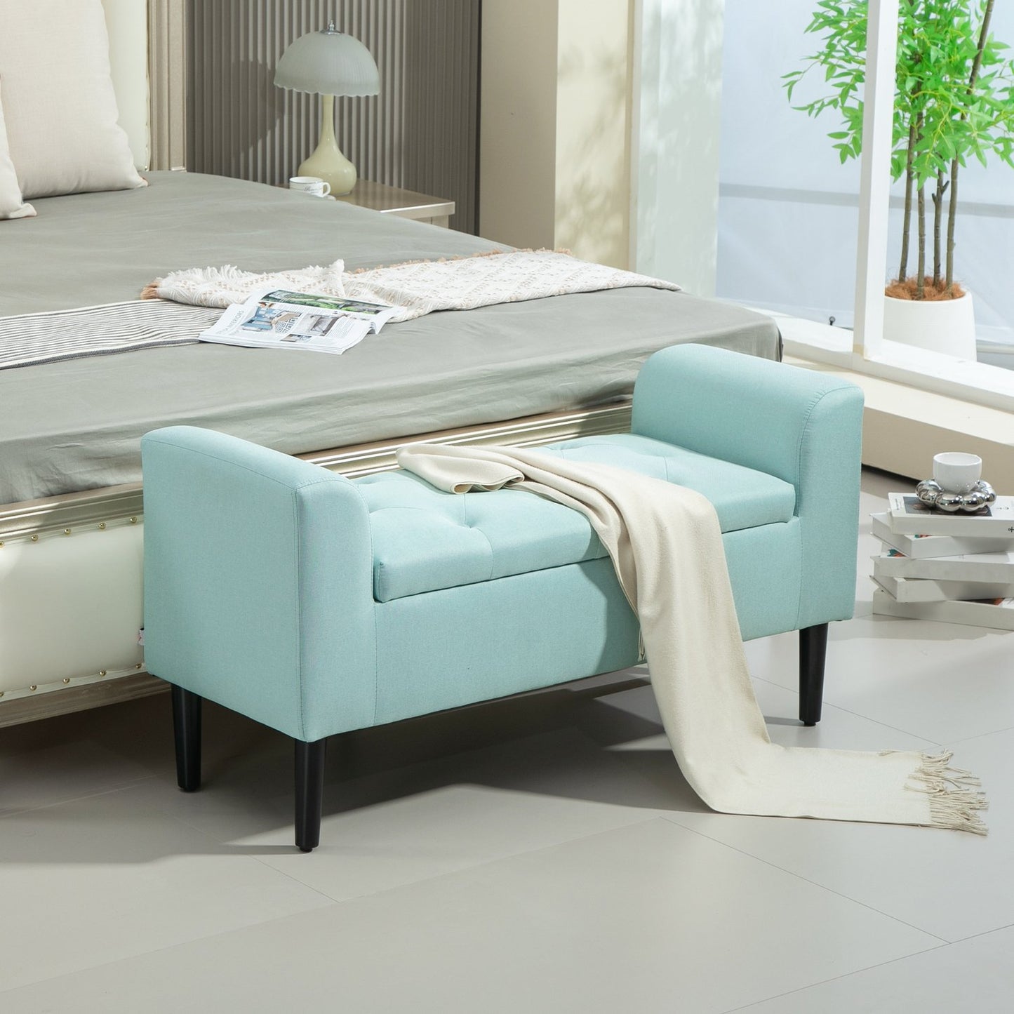 Storage bench, covered with linen look, capacity 130 kg