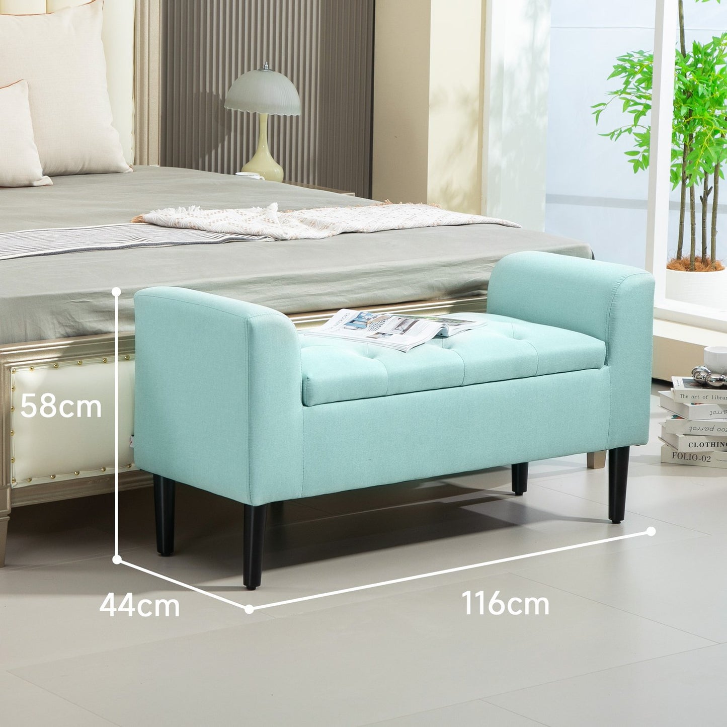 Storage bench, covered with linen look, capacity 130 kg