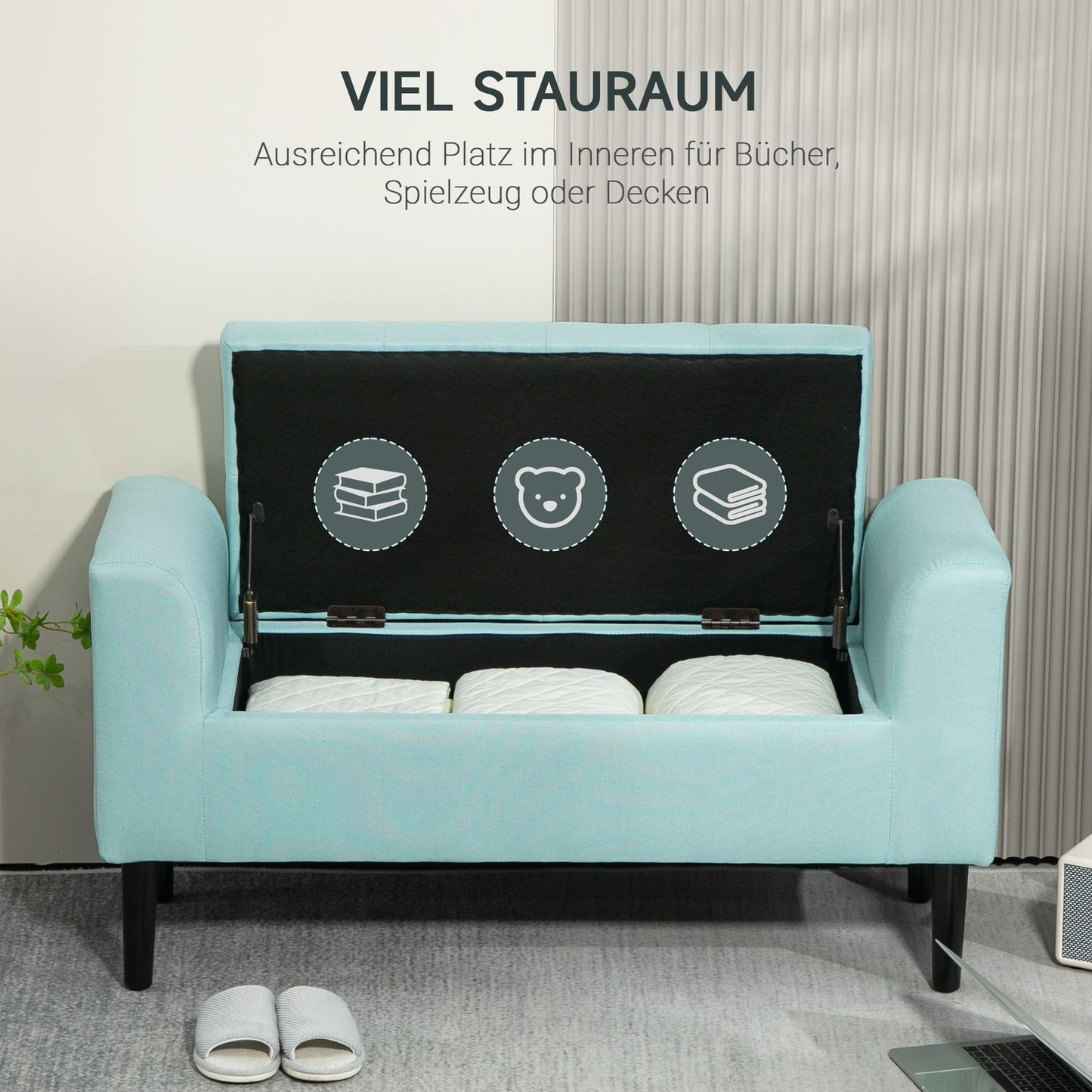 Storage bench, covered with linen look, capacity 130 kg