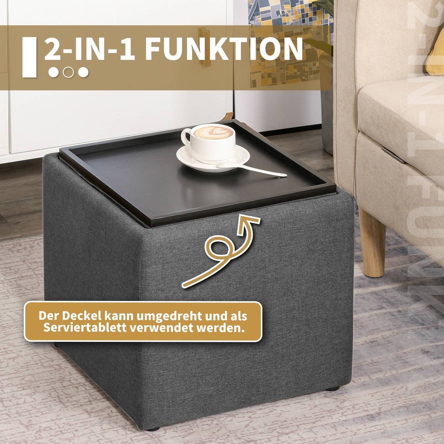 Storage bench, upholstered with removable cover, dark grey